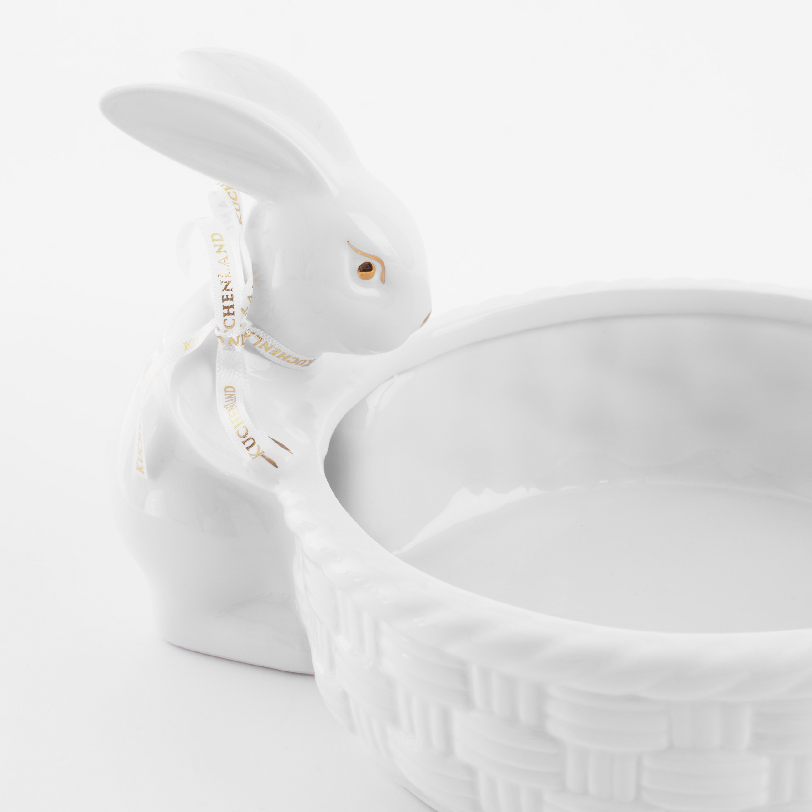 Конфетница, 28х16 см, керамика, бело-золотистая, Кролики с плетенной корзиной, Easter gold изображение № 5