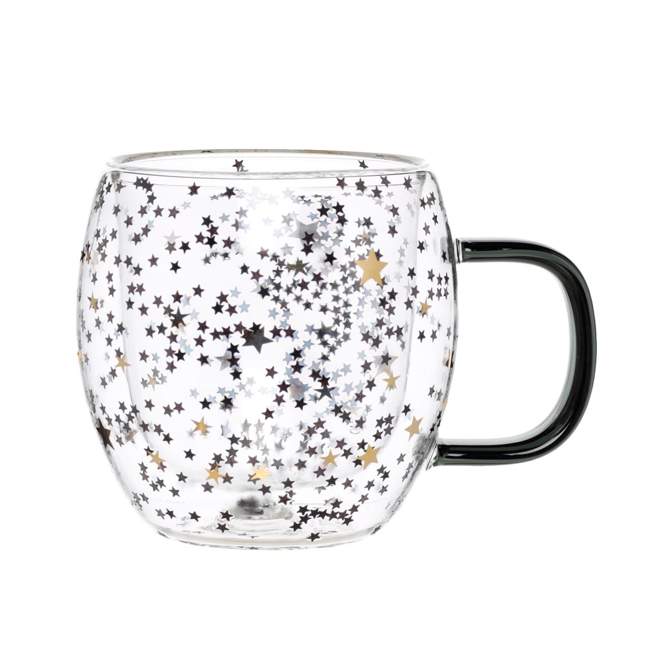 

Кружка, 200 мл, 2 шт, стекло Б, с блестками, Золотистые звезды, Air sparkly