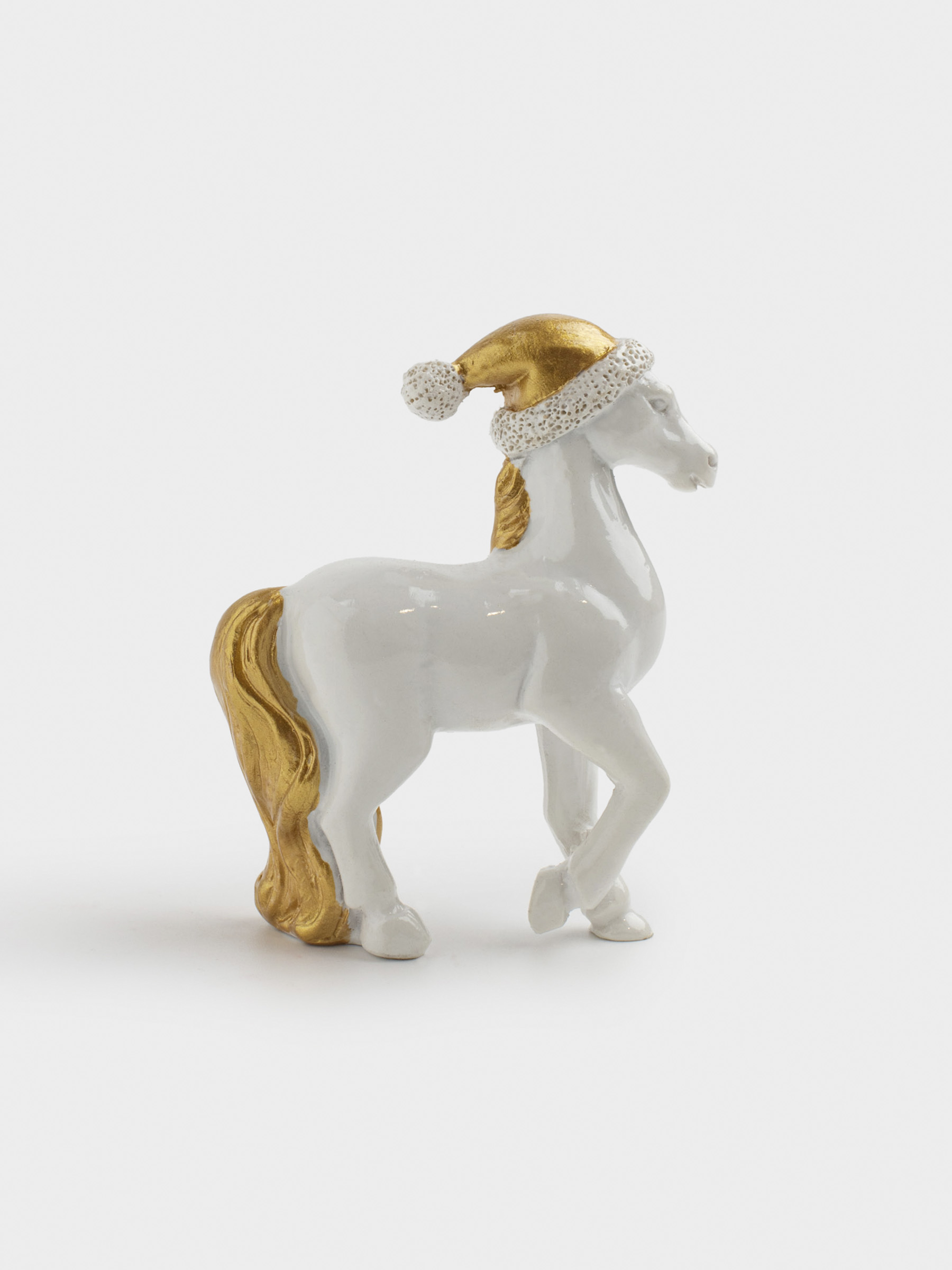 Статуэтка, 8 см, полирезин, золотисто-белая, Лошадь в колпаке, Horse white, image-0