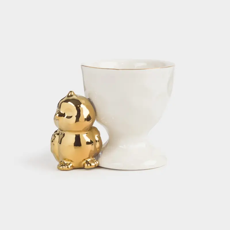 Подставка для яйца, 7 см, фарфор P, бело-золотистая, Цыпленок, Easter gold ,image-0