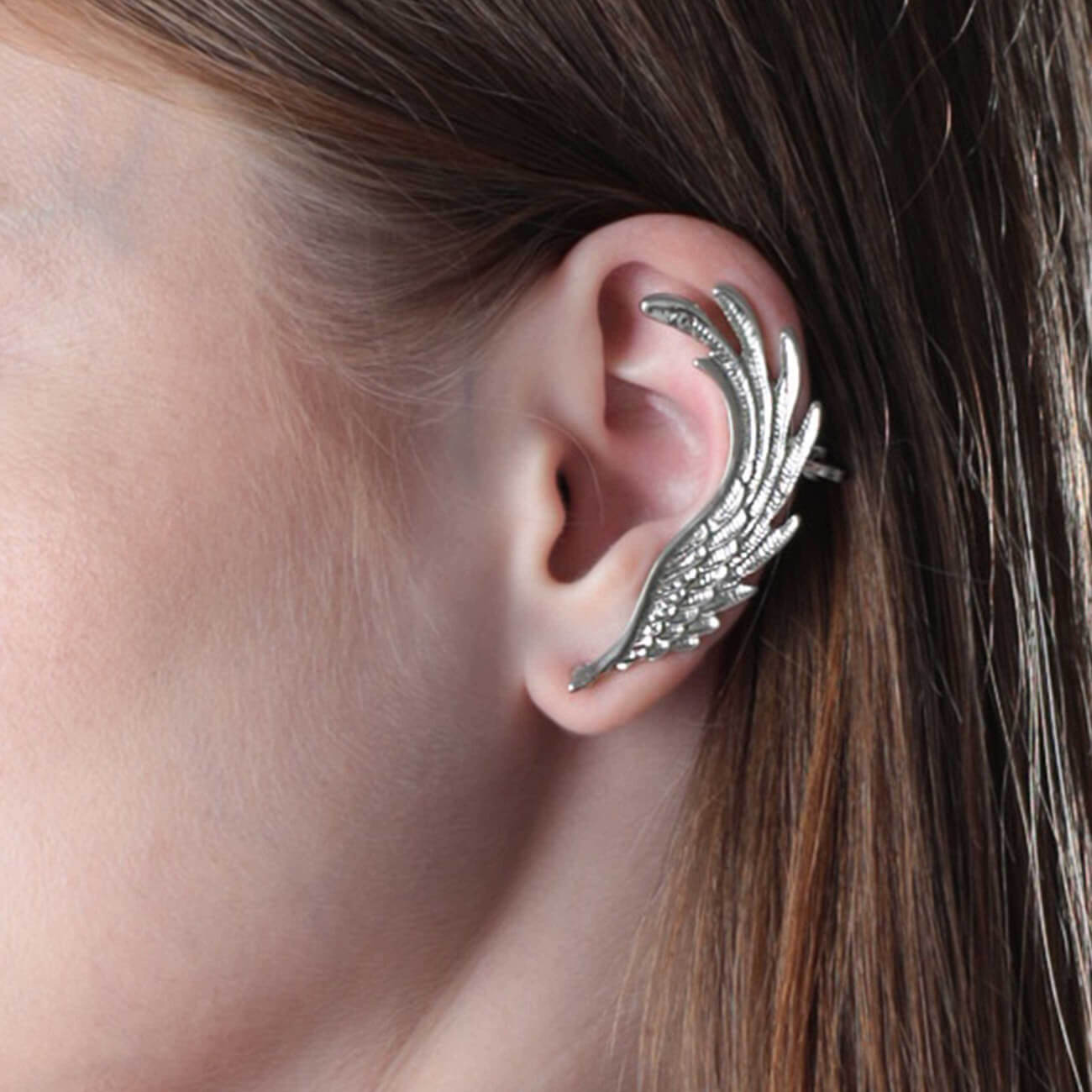 

Серьга-кафф, 5 см, металл, серебристая, Крыло дракона, Jewelry dragon