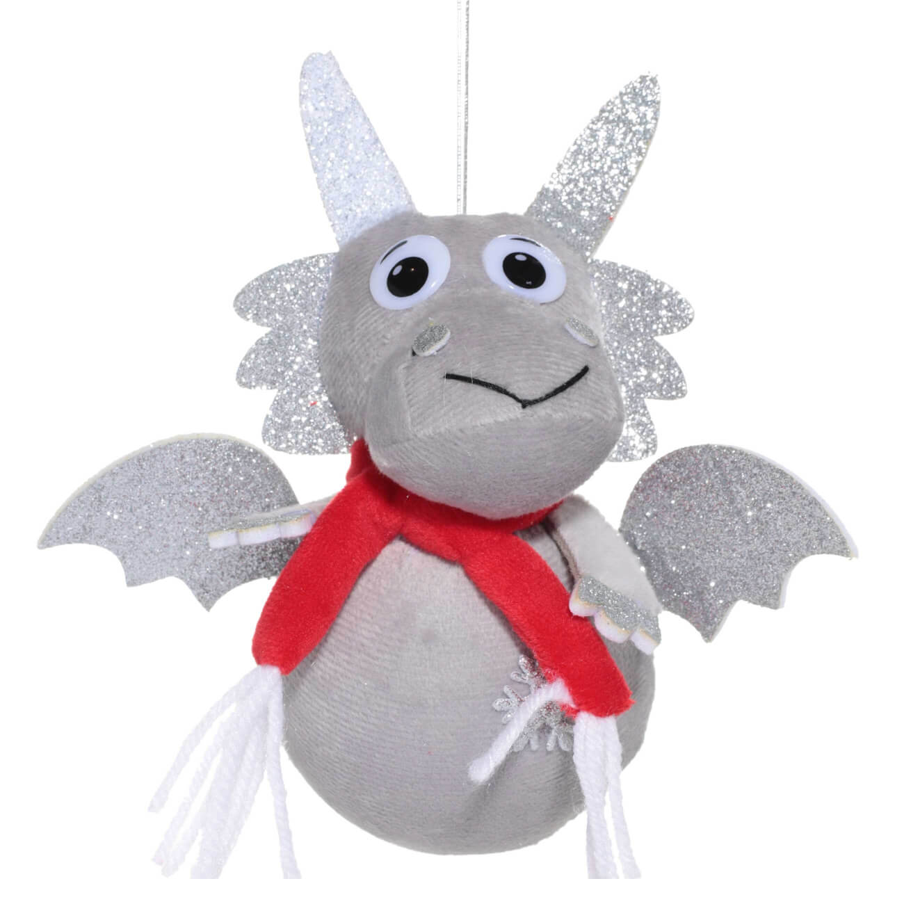 Игрушка елочная, 16 см, полиэстер/пластик, серая/серебристая, Дракон в шарфе, Funny dragon gosi игрушка мышь с хвостом из пера
