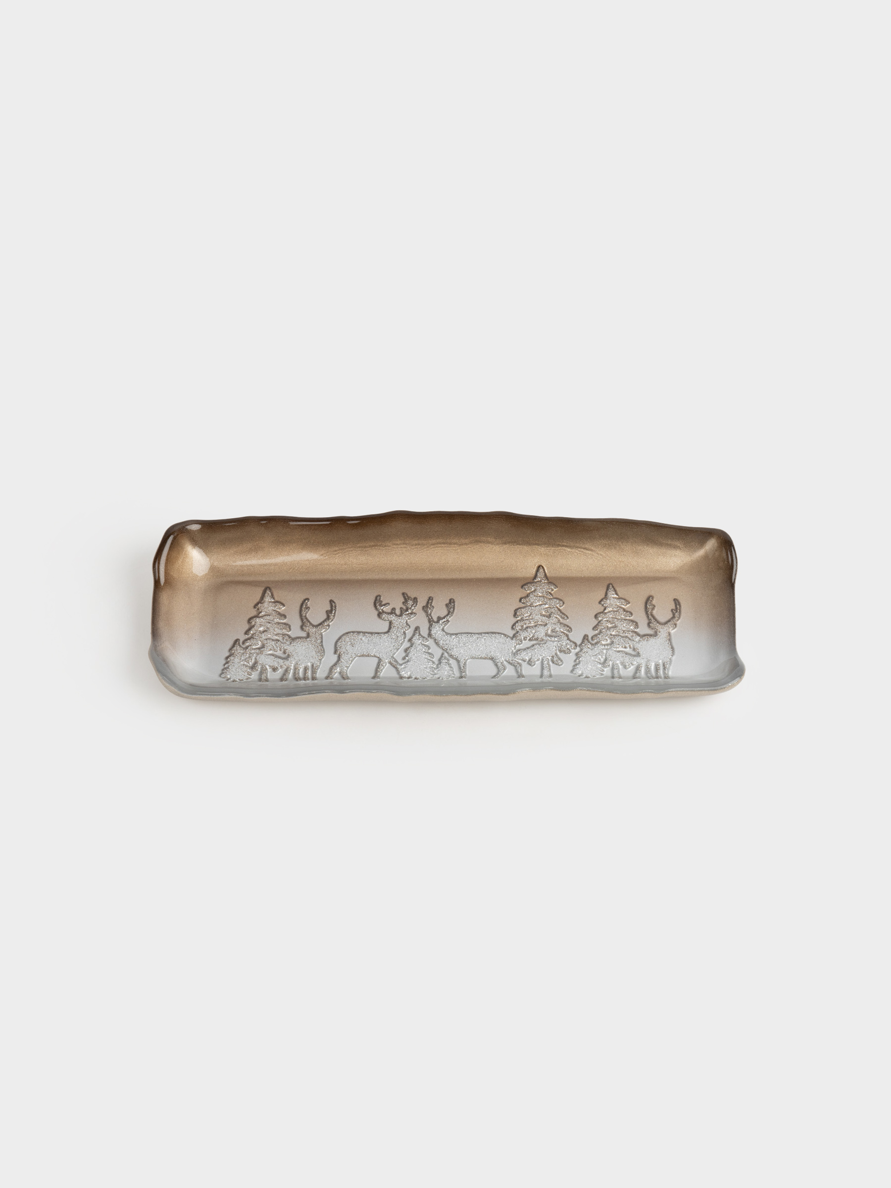 Блюдо, 29х11х3 см, стекло, молочно-бронзовое, Олени в лесу, Brumal, image-5
