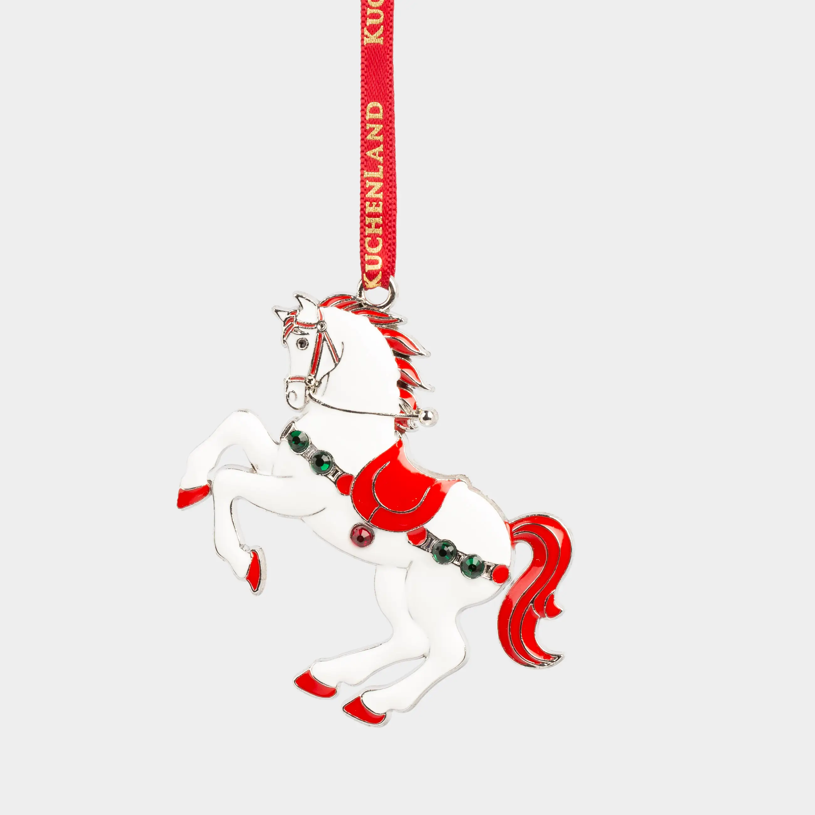 Игрушка елочная, 4 см, металл, серебристо-красная, Конь со стразами, Figure horse