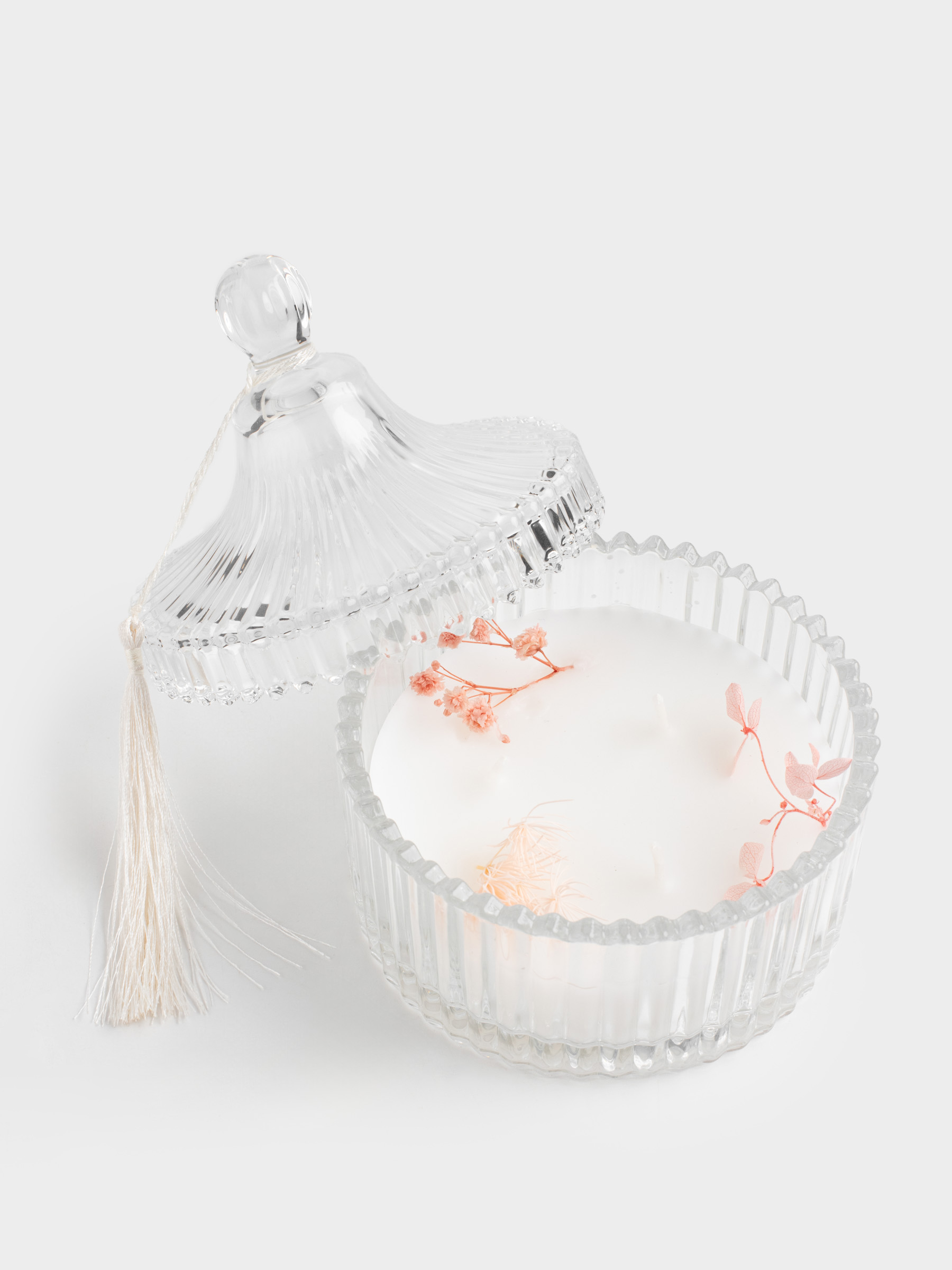 Свеча ароматическая, 12 см, три фитиля, в подсвечнике, с крышкой, с кисточкой, стекло, Honeysuckle, Lucid day, image-2