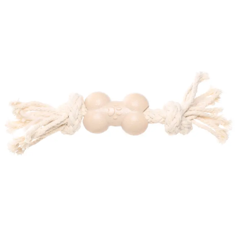 Игрушка для собак, 21 см, резина/хлопок, бежевая, Кость на канате, Playful pet ,image-0