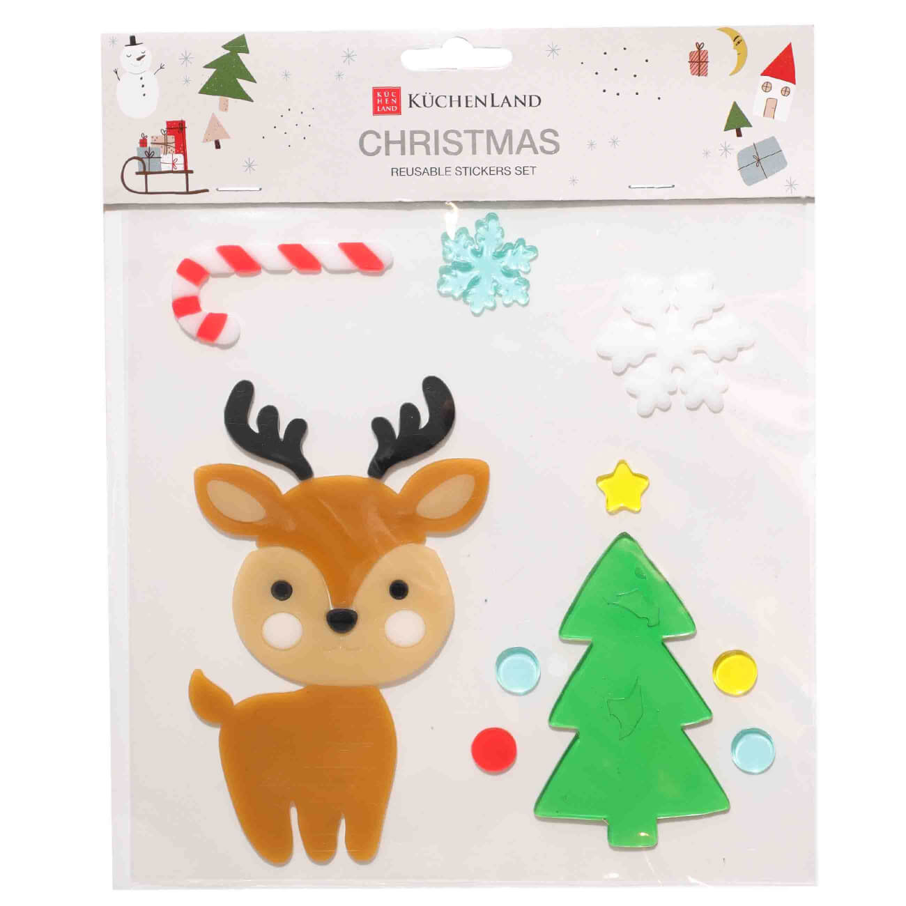 

Набор наклеек, 20х20 см, многоразовые, термопластик, Олень, Christmas