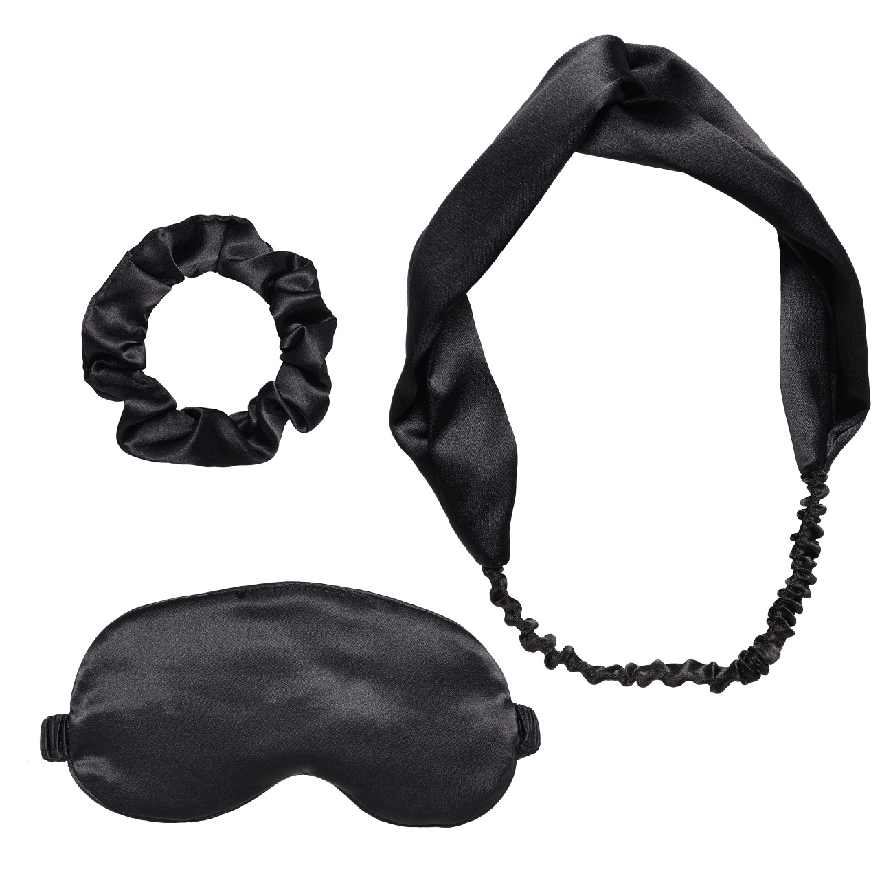 

Набор для подготовки ко сну, 3 пр, маска/резинка/повязка, сатин, черный, Silk