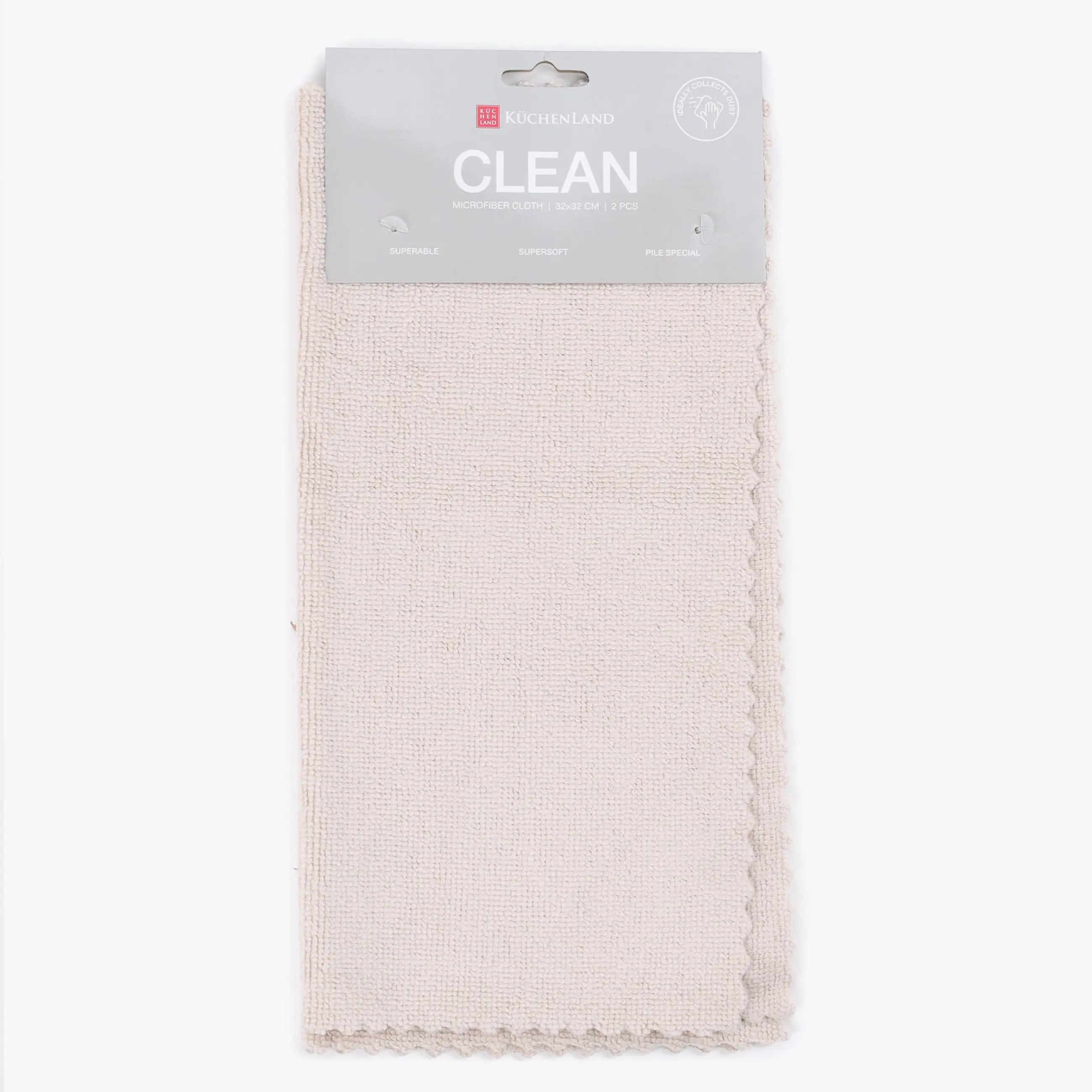 Тряпка для уборки, 32х32 см, 2 шт, микрофибра с ворсом, бежево-розовая, Clean, image-0