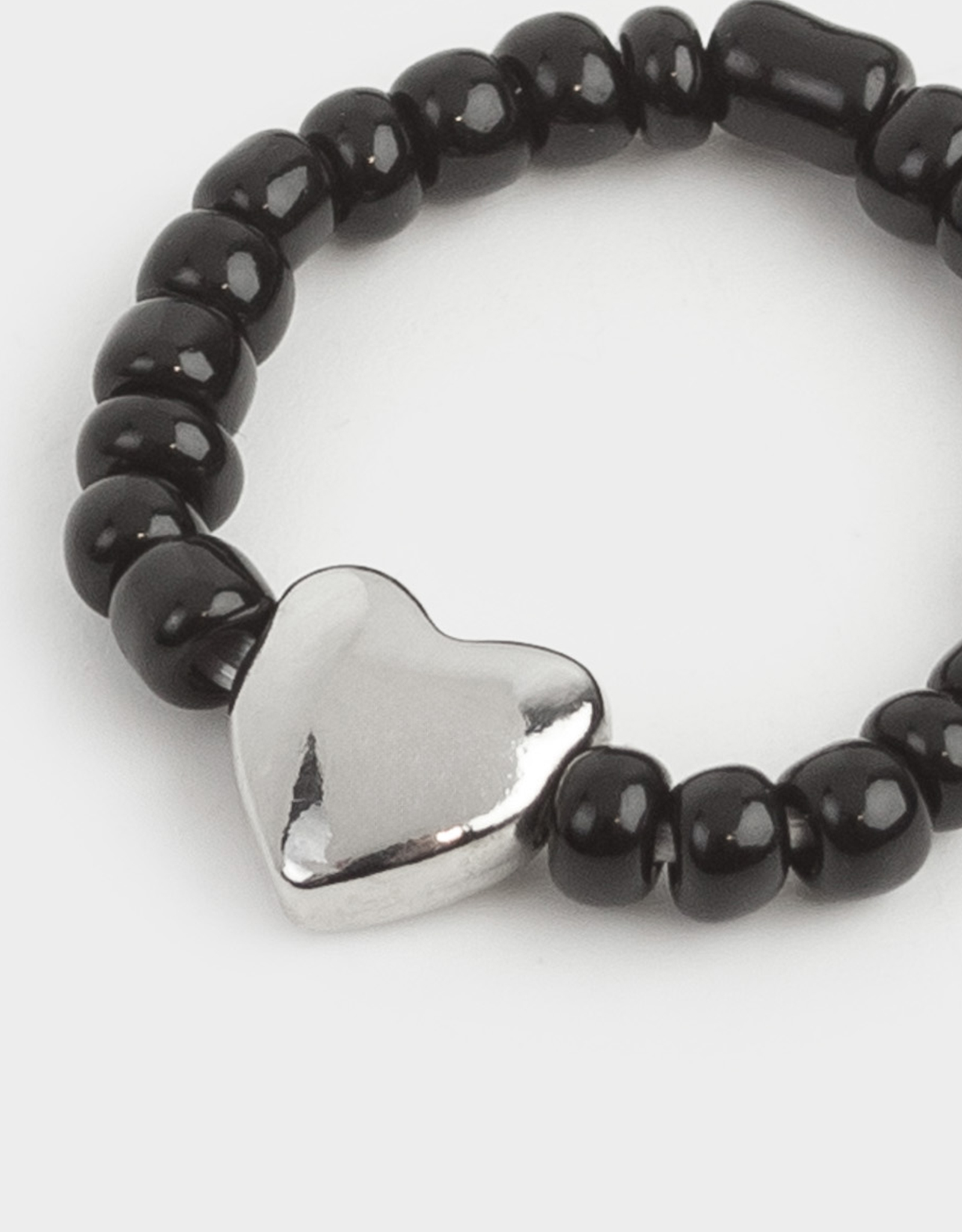 Кольцо, р. S-M, единый размер, стекло/металл, черное, Сердце, Jewelry black