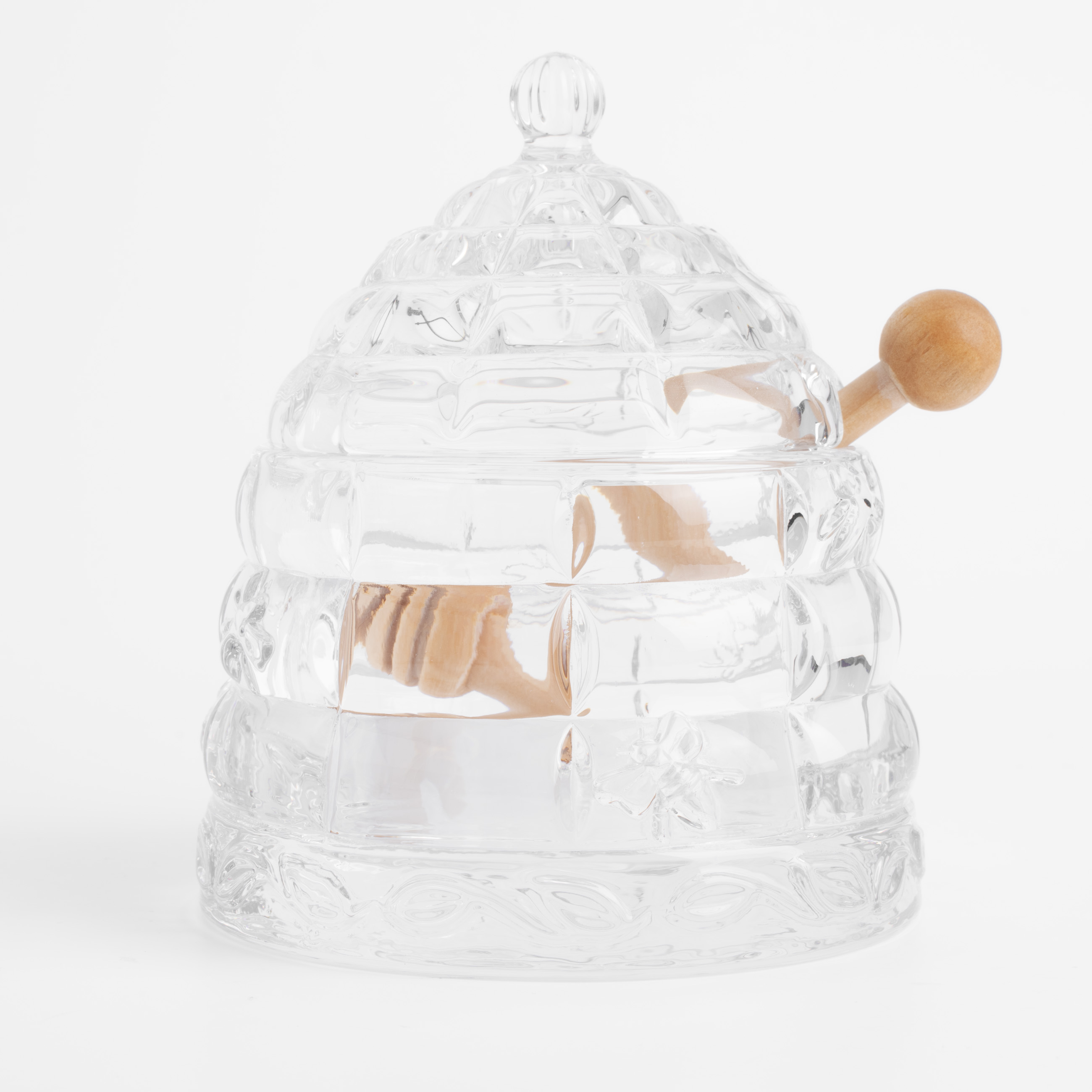 Банка для меда, 290 мл, с ложкой, стекло Р/дерево, Узоры, Honey, image-1