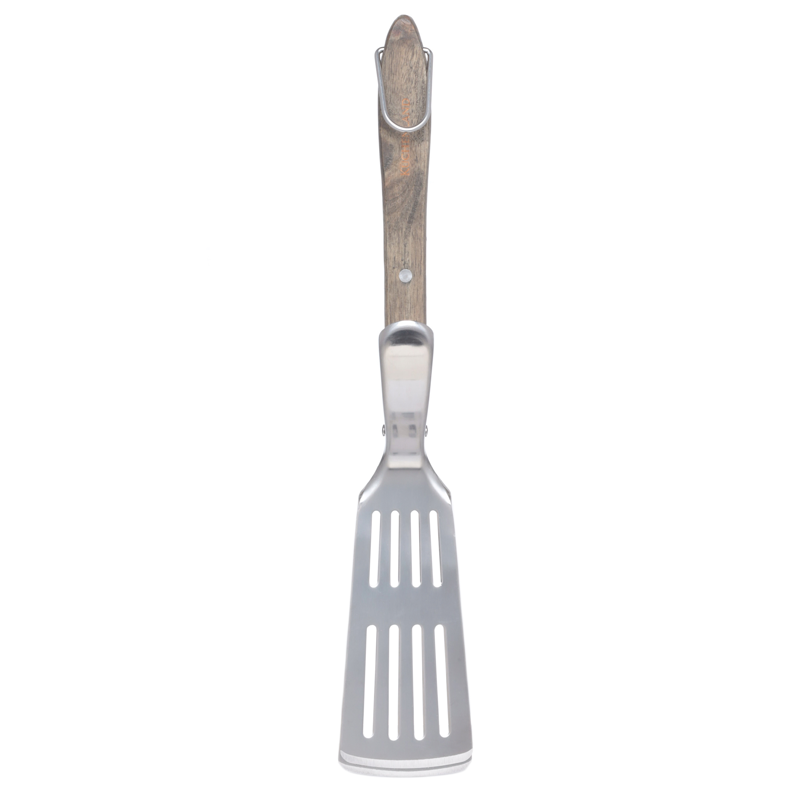 Лопатка-щипцы для барбекю, 40 см, с прорезями, сталь/дерево, BBQ, image-0