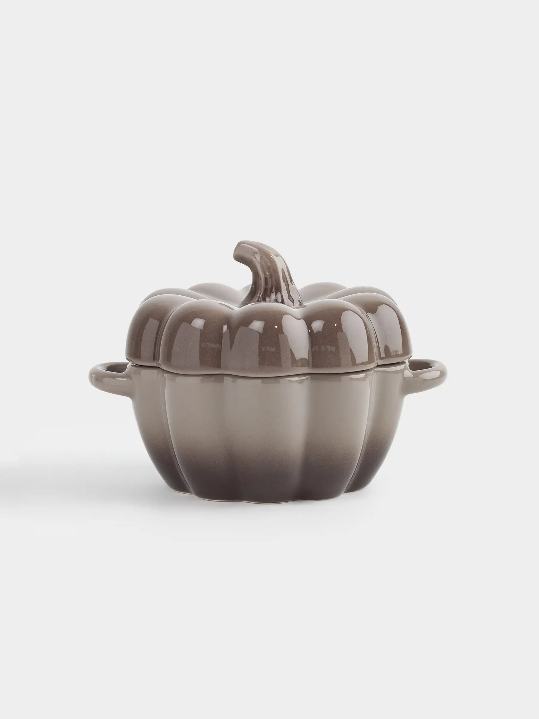 Кокотница, 11 см, 350 мл, с крышкой, керамика, серо-коричневая, Тыква, Gourd