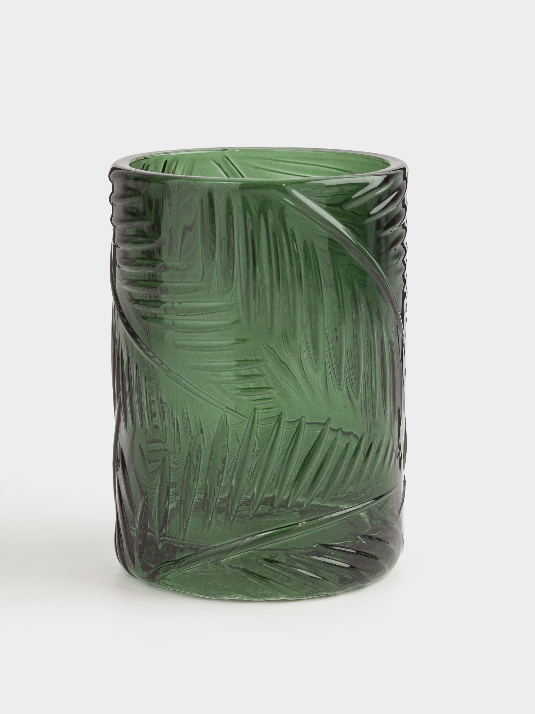 Стакан для ванной комнаты, 11 см, стекло, зеленый, Тропические листья, Tropical leaves