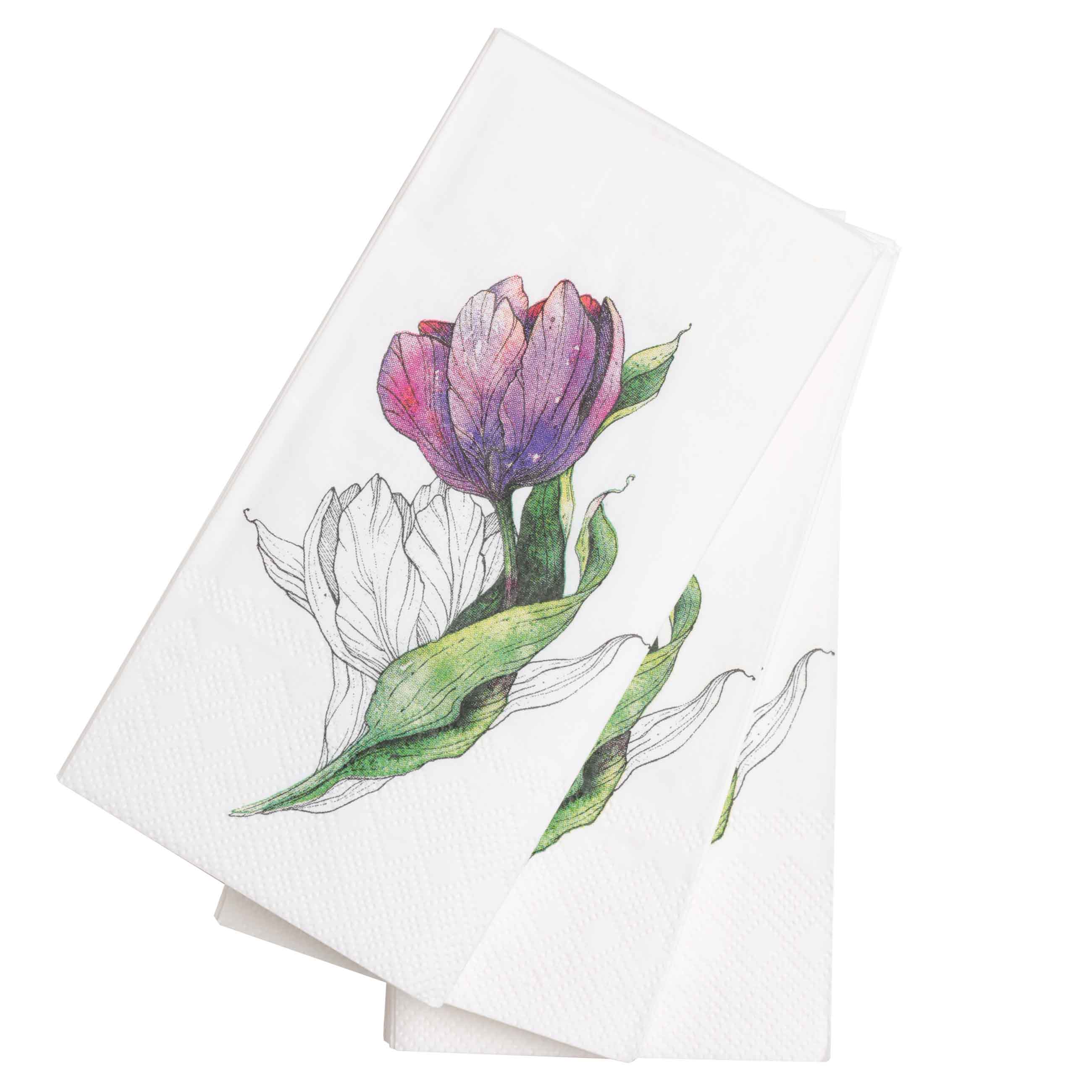 Салфетки бумажные, 33х33 см, 20 шт, прямоугольные, белые, Тюльпан, Tulip garden изображение № 2