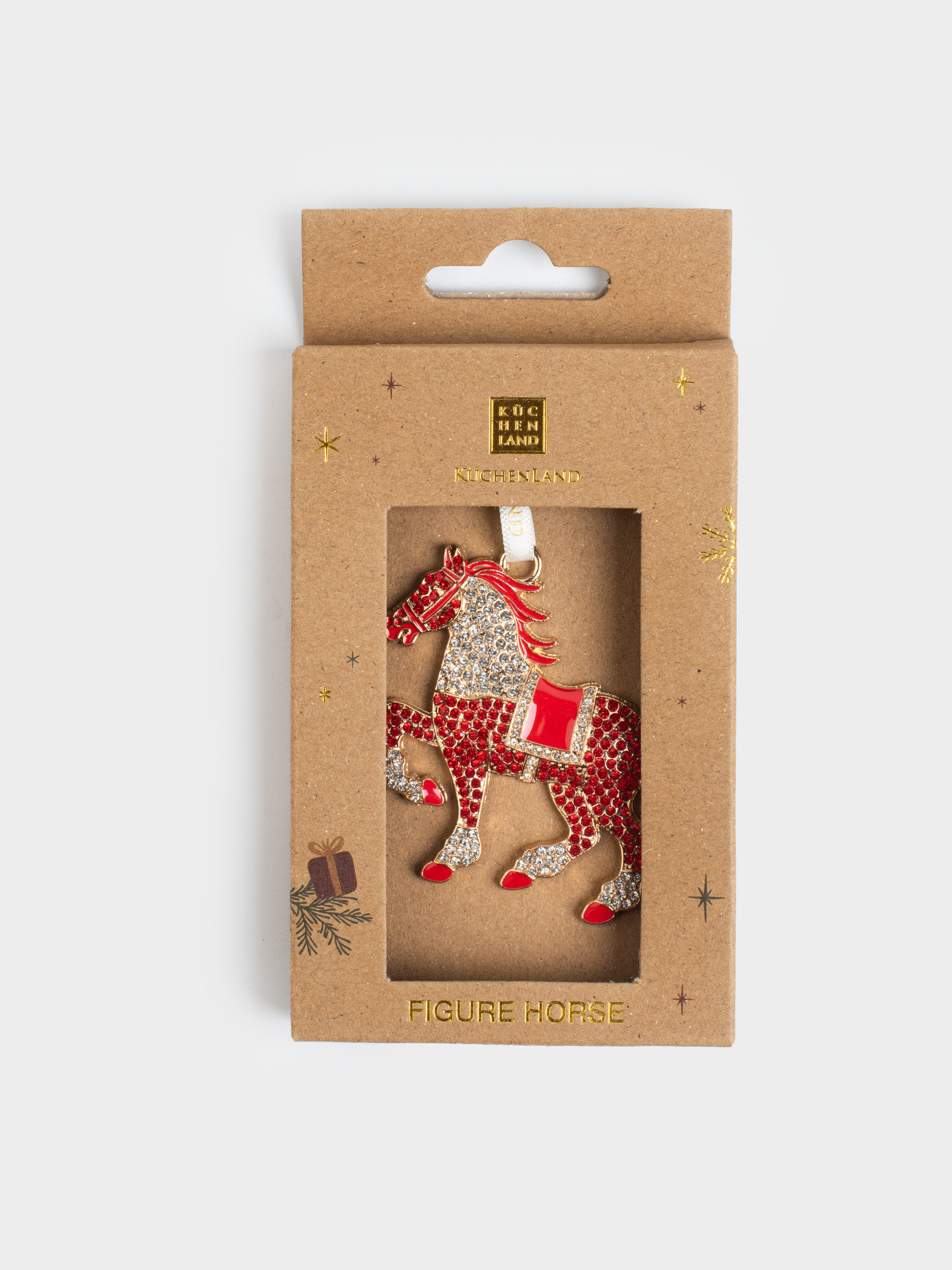 Игрушка елочная, 6 см, металл/стразы, красная, Конь со стразами, Figure horse, image-3