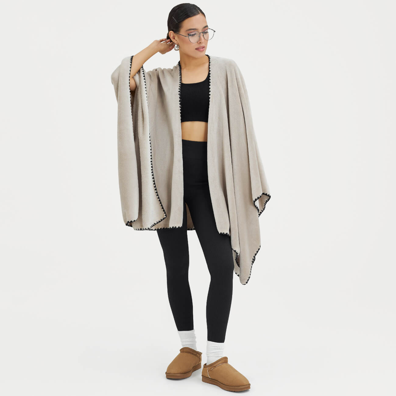 

Пончо, 75х140 см, флис, песочное, Fleece poncho