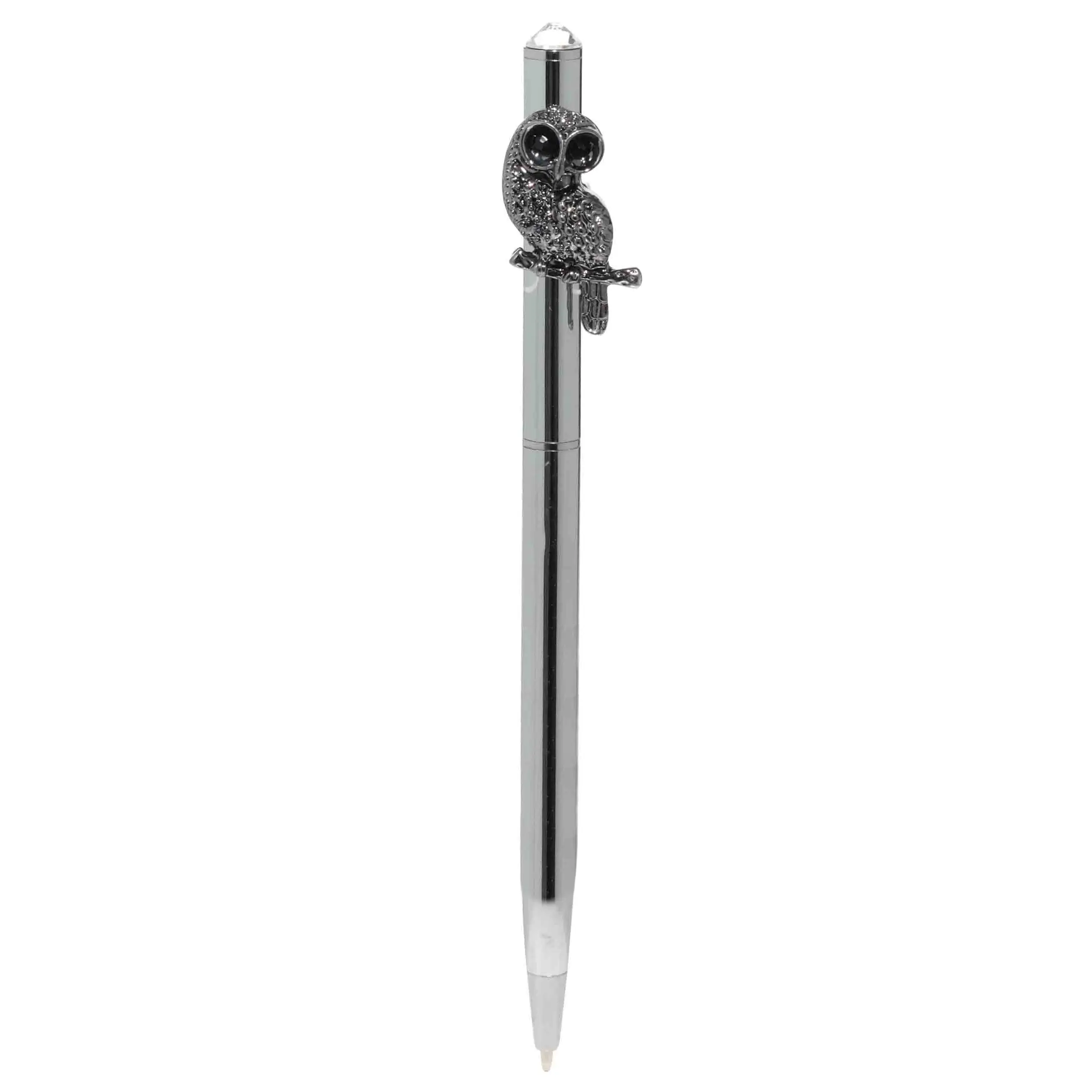 Ручка шариковая, 14 см, с фигуркой, сталь, черно-серебристая, Сова, Draw figure, image-0
