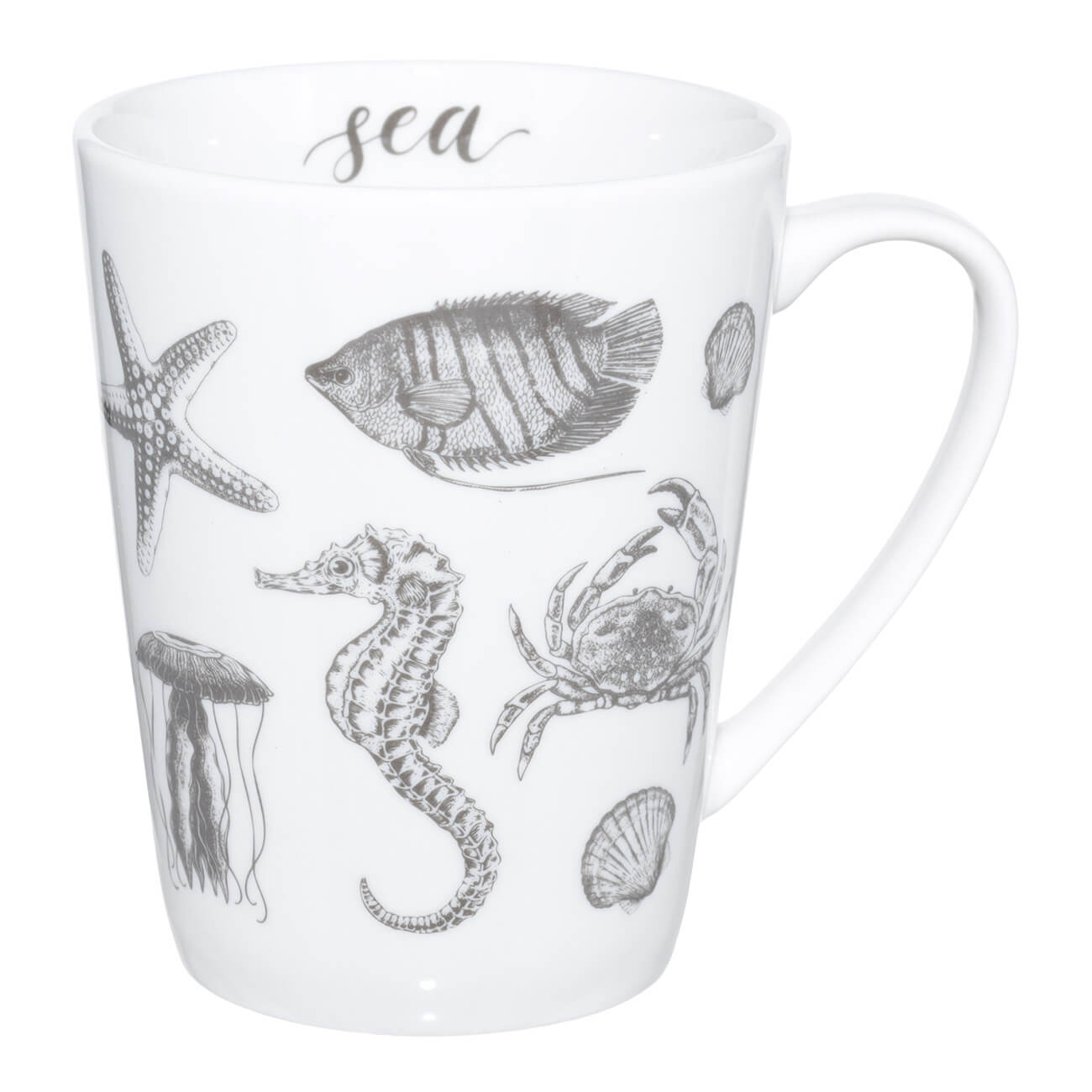 

Кружка, 420 мл, фарфор N, серо-белая, Морские обитатели, Fish print
