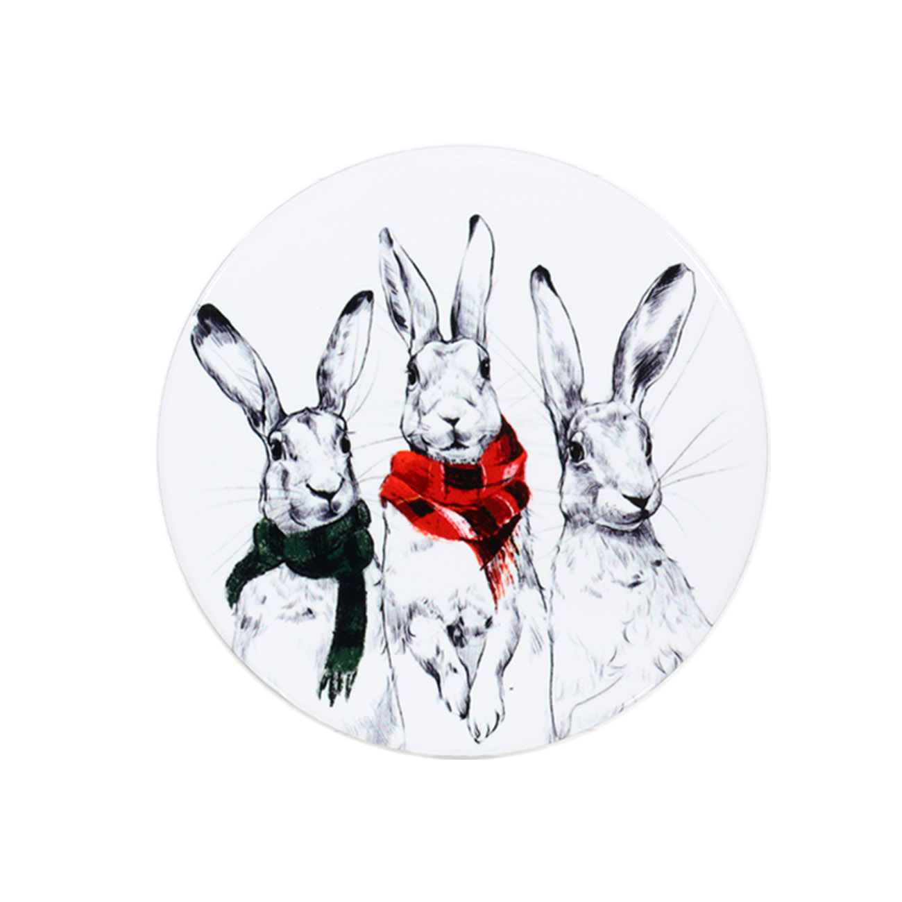 

Подставка под кружку, 11 см, керамика/пробка, круглая, Кролики в шарфах, Rabbit