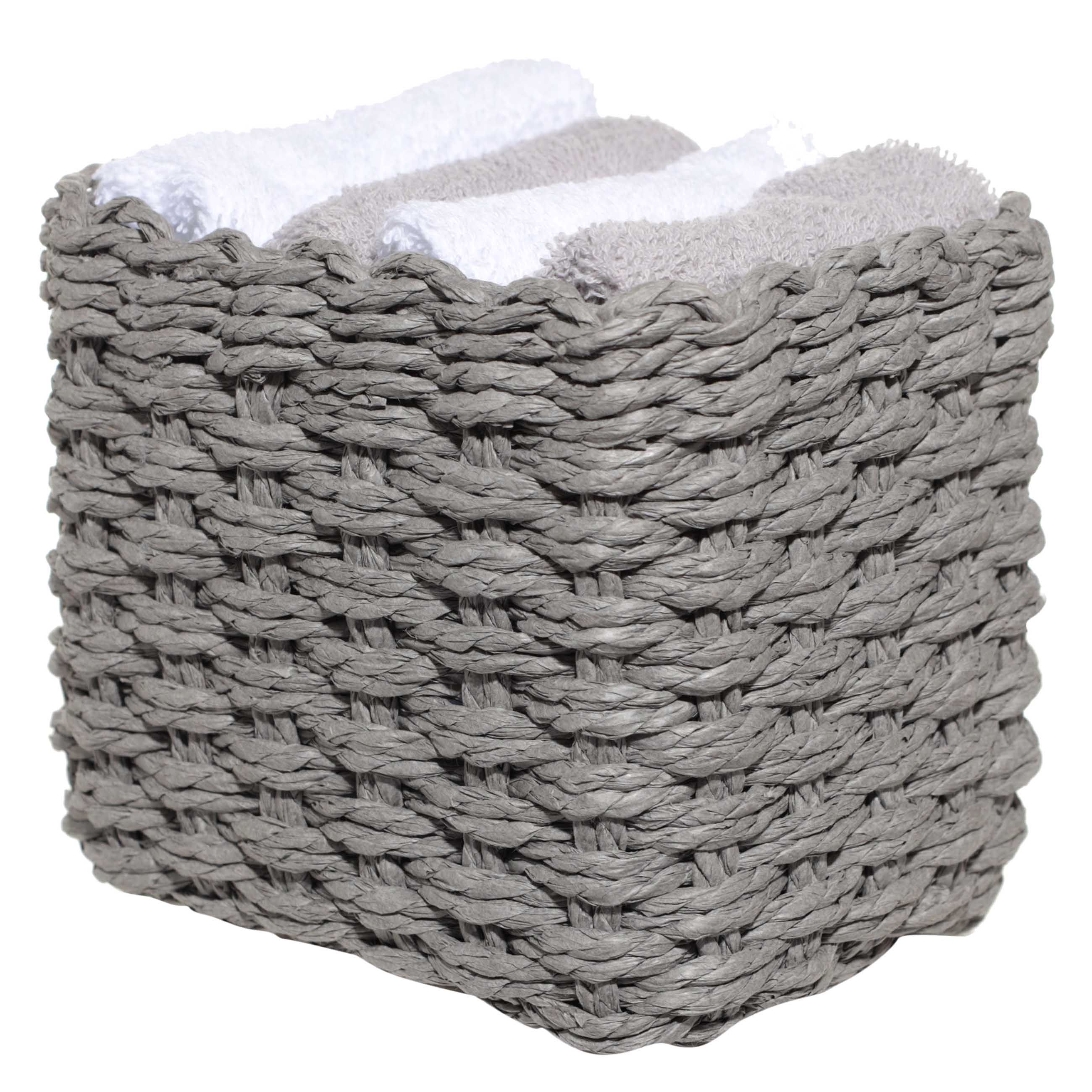 Полотенце, 30х30 см, 4 шт, в корзине, хлопок/целлюлоза, серое/белое, Basket towel