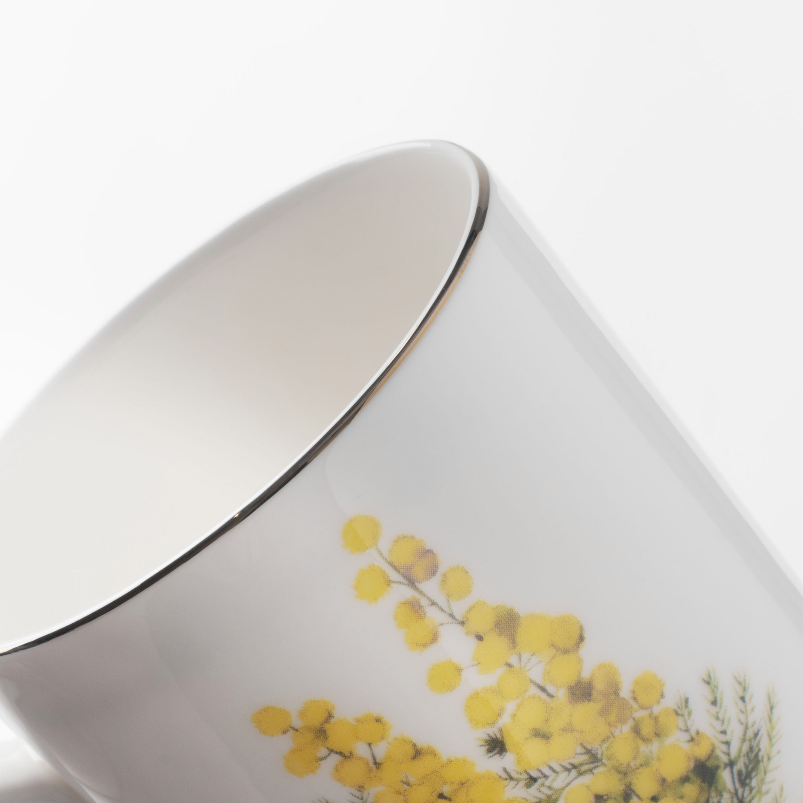 Кружка, 450 мл, фарфор F, белая, с золотистым кантом, Букет мимозы, Flower garden изображение № 5
