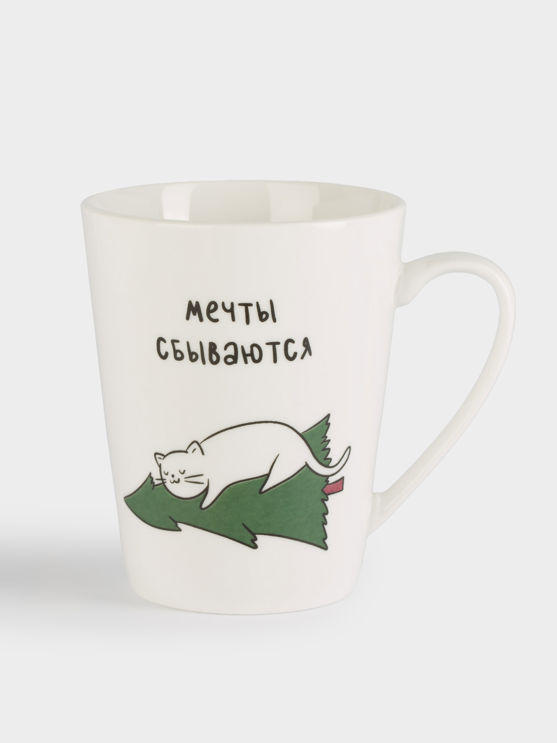 Кружка, 420 мл, фарфор N, белая, Кот на елке, Cat, image-0
