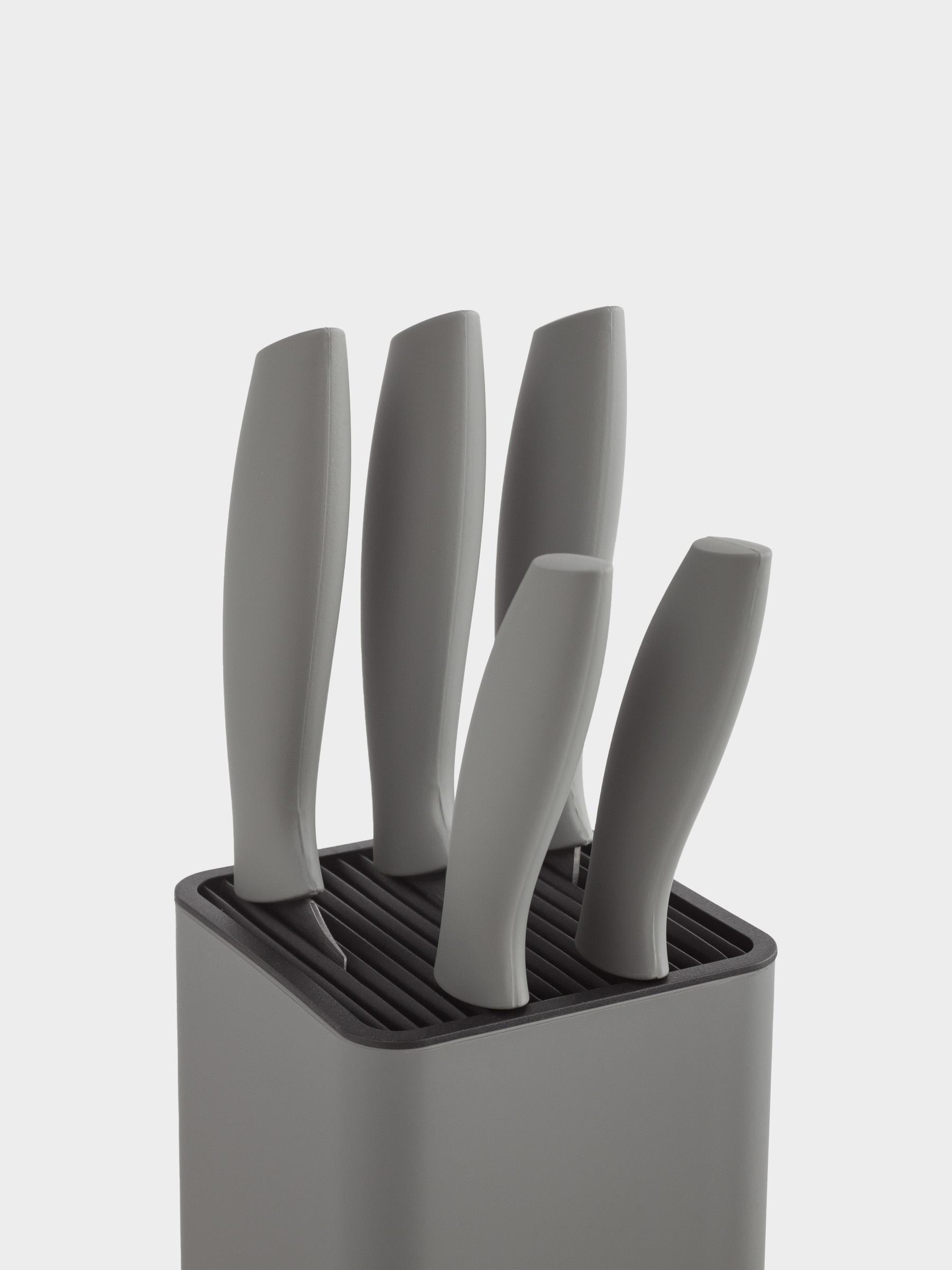 Набор ножей, 5 пр, в подставке, сталь/пластик, серый, Grey steel, image-2