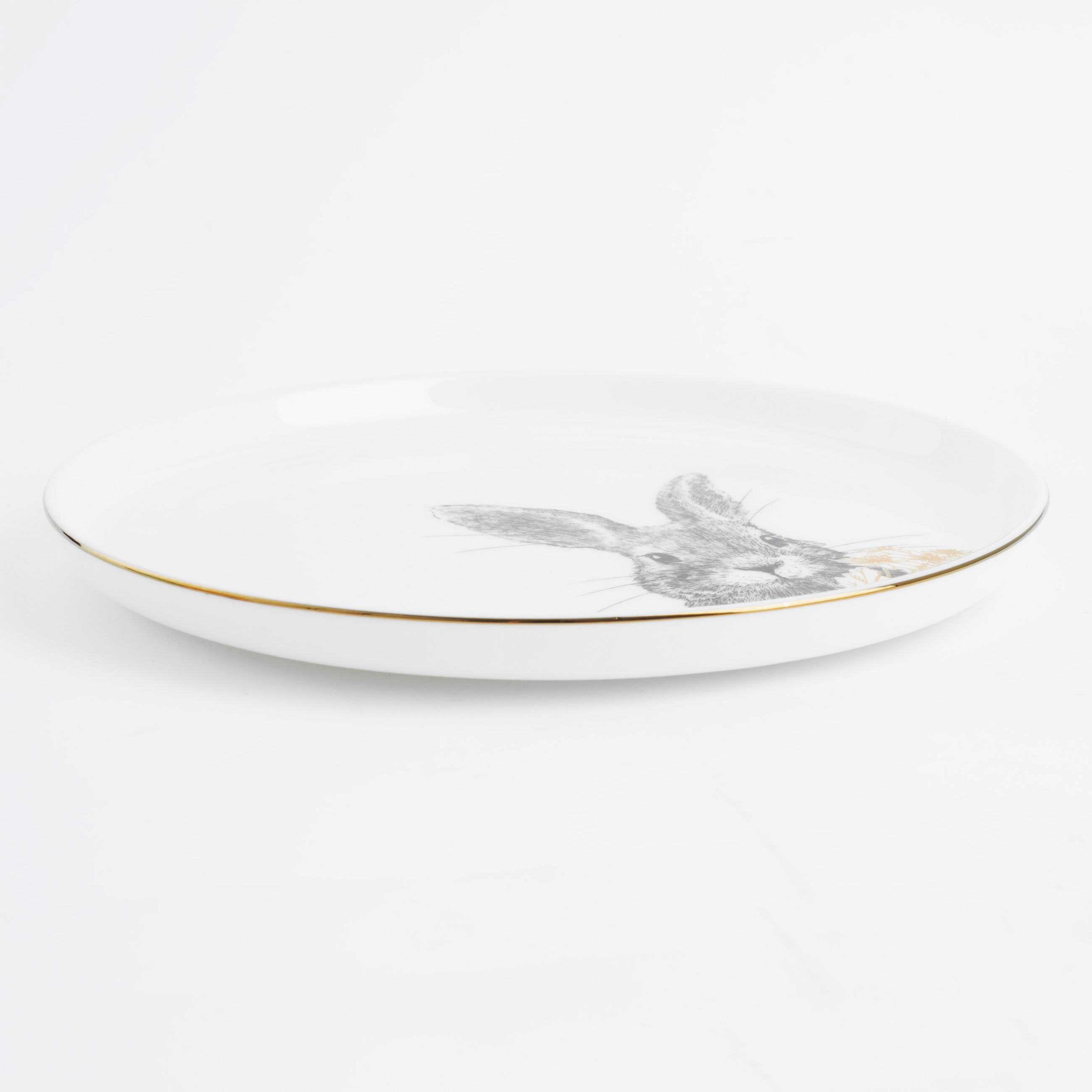 Тарелка десертная, 20 см, фарфор F, белая, с золотистым кантом, Кролик с цветами, Rabbit gold изображение № 3