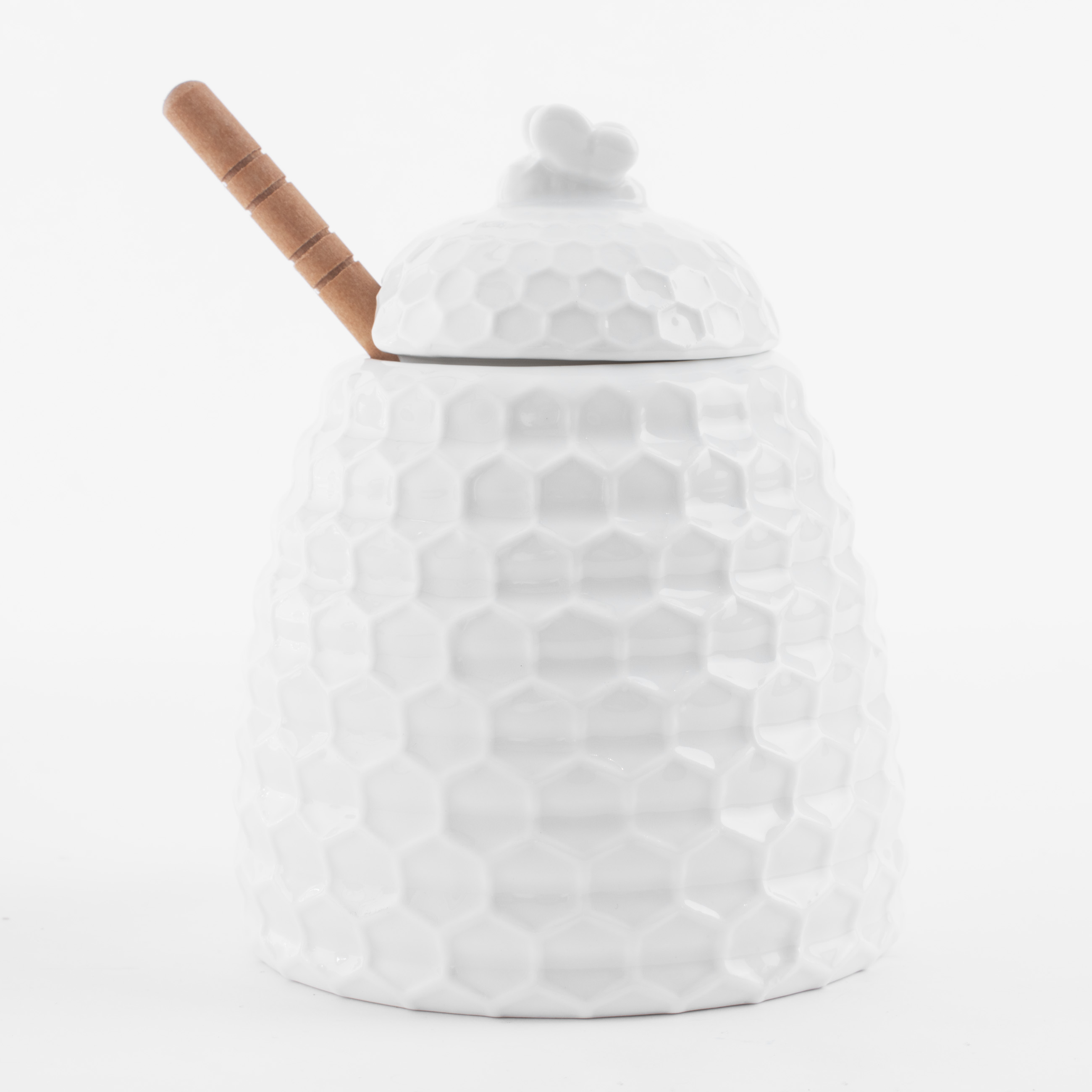 Банка для меда, 400 мл, с ложкой, фарфор P/бамбук, Соты, Honey , image-1
