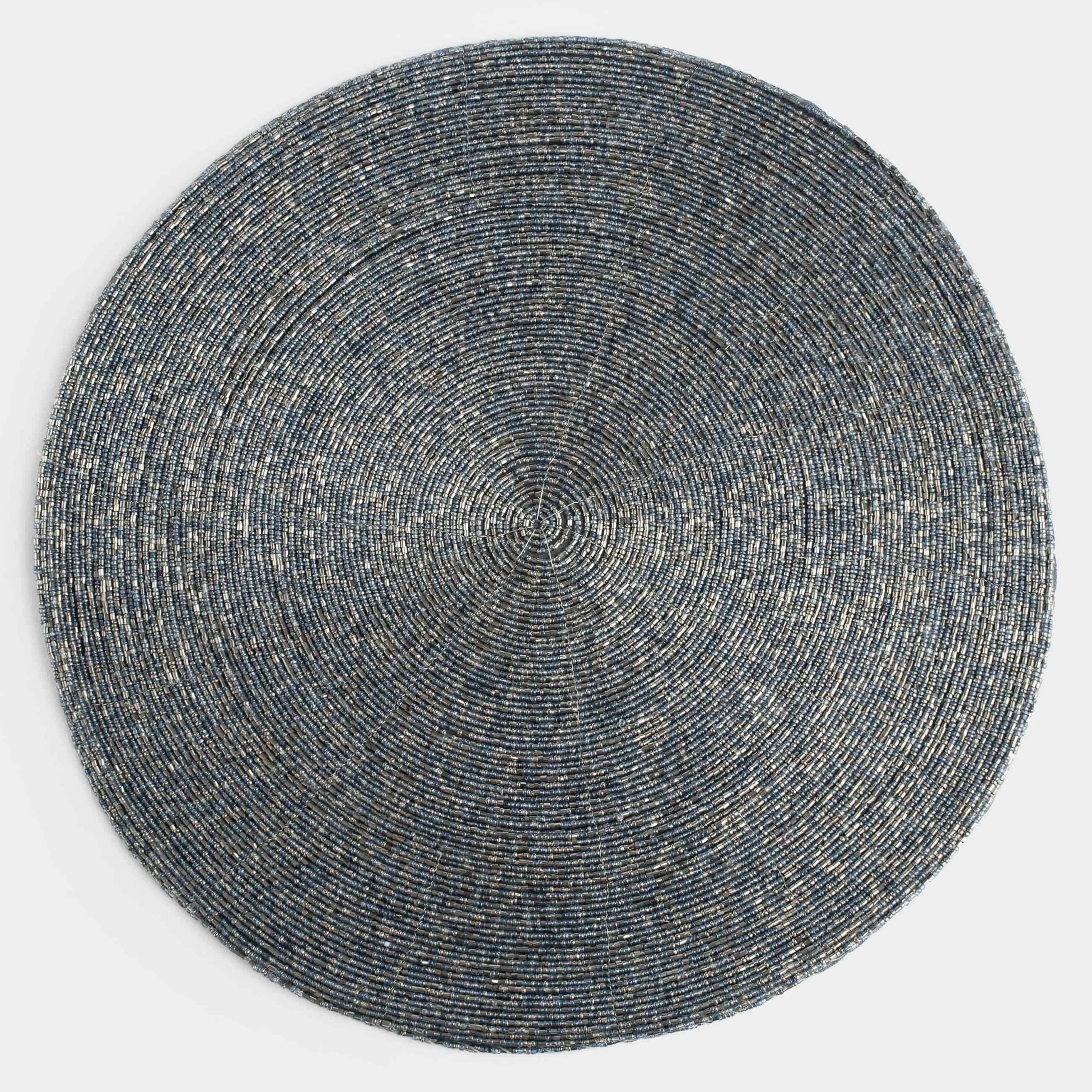 Салфетка под приборы, 36 см, бисер, круглая, серебристая, Shiny beads