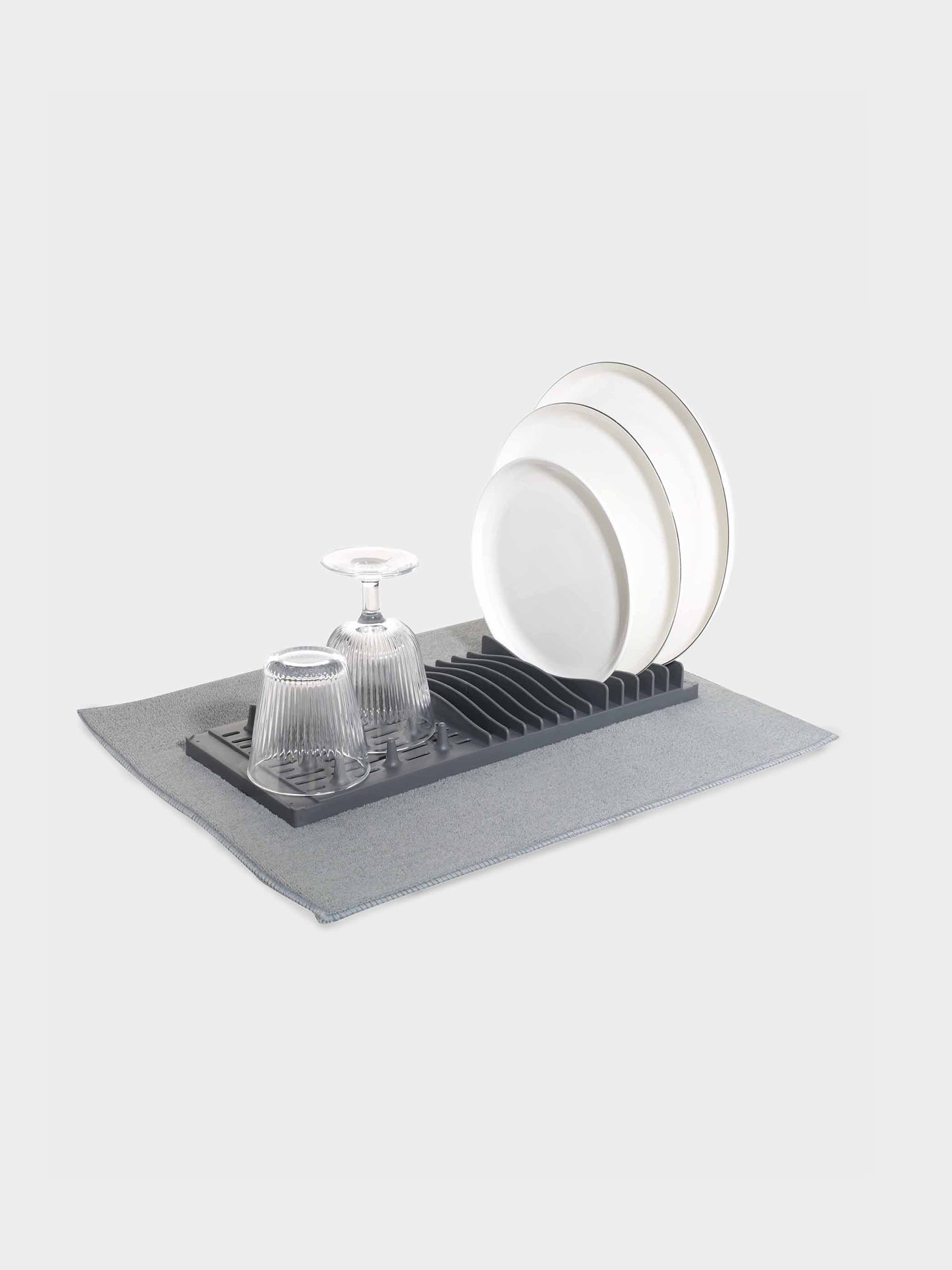 Коврик для сушки посуды с подставкой, 40х50 см, микрофибра/пластик, серый, Keeping, image-4