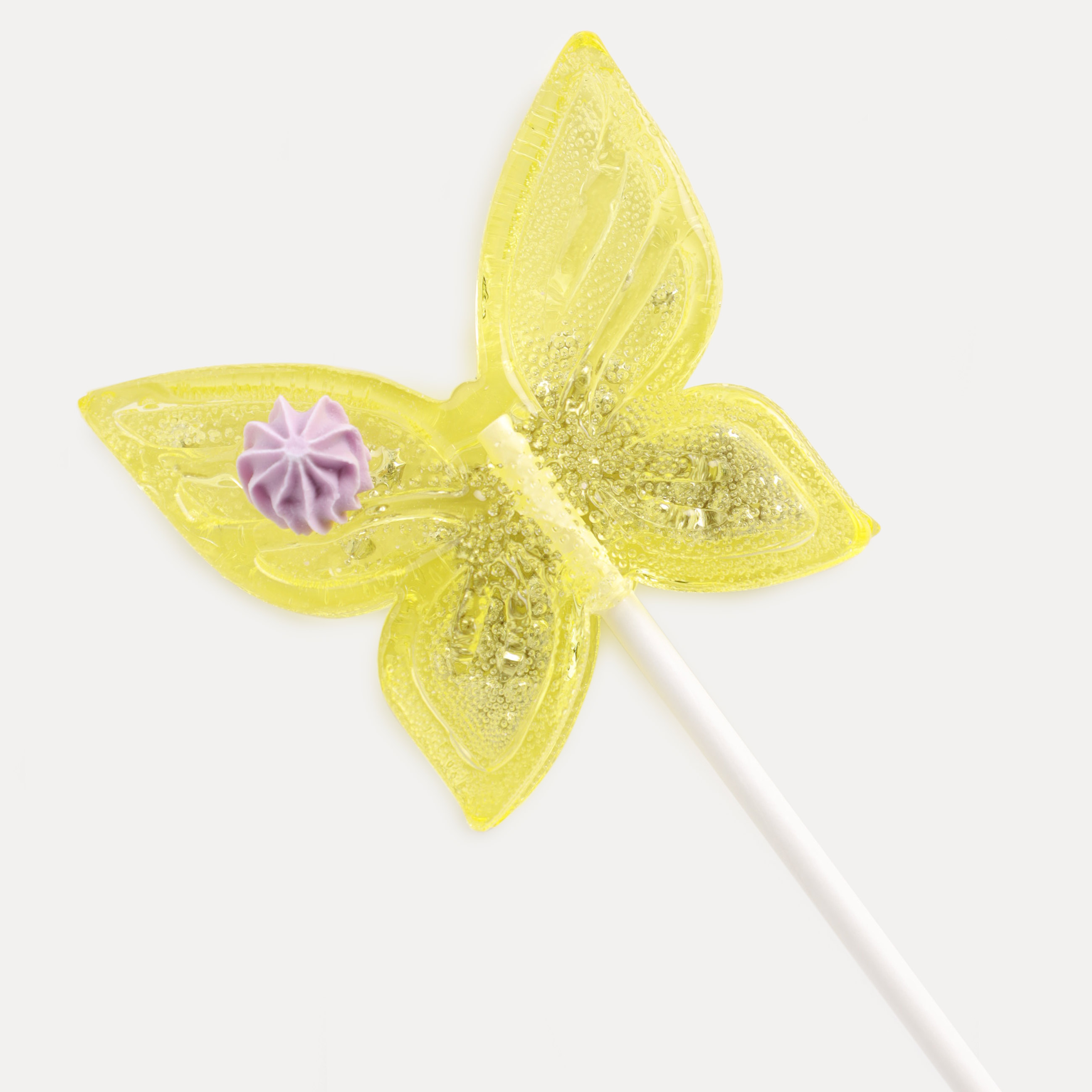 Леденец, 30 гр, погремушка, на палочке, изомальт, желтый, Бабочка, Butterfly изображение № 2