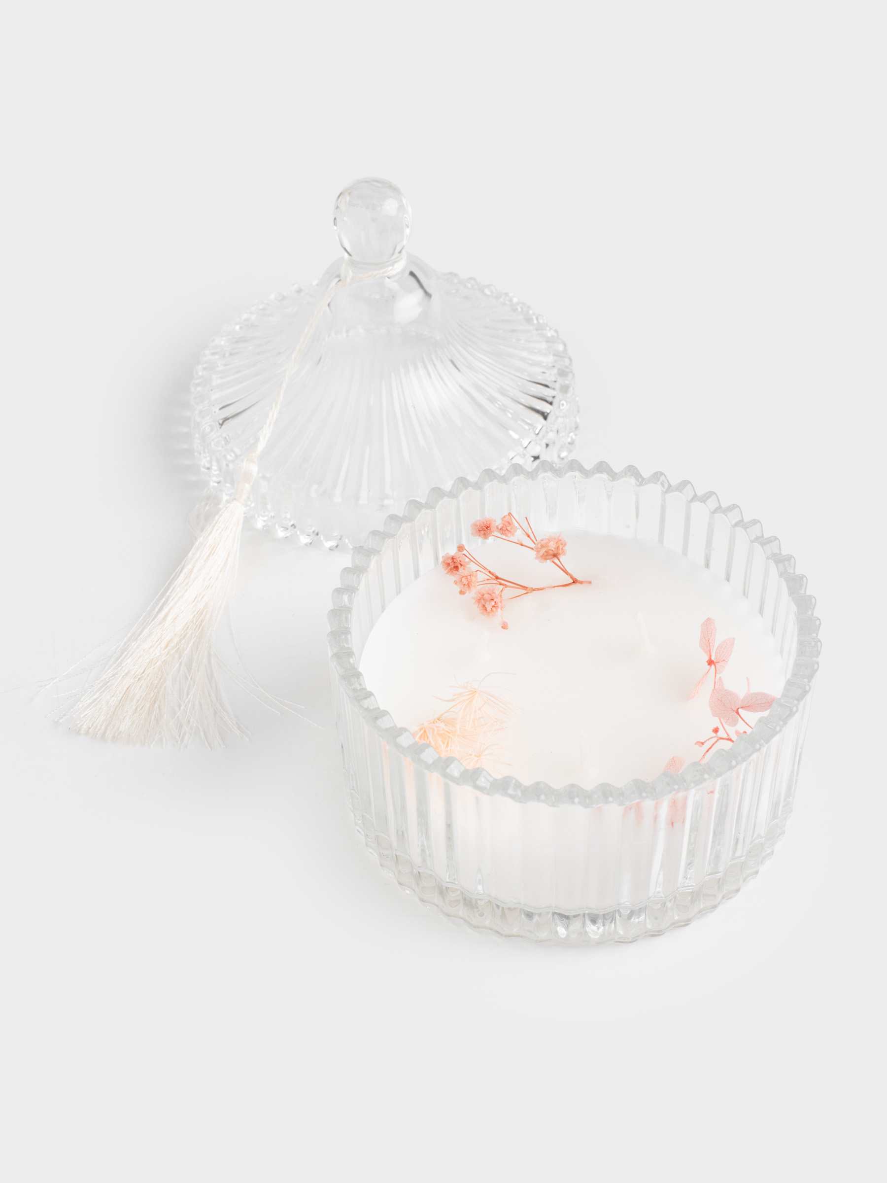 Свеча ароматическая, 12 см, три фитиля, в подсвечнике, с крышкой, с кисточкой, стекло, Honeysuckle, Lucid day, image-4