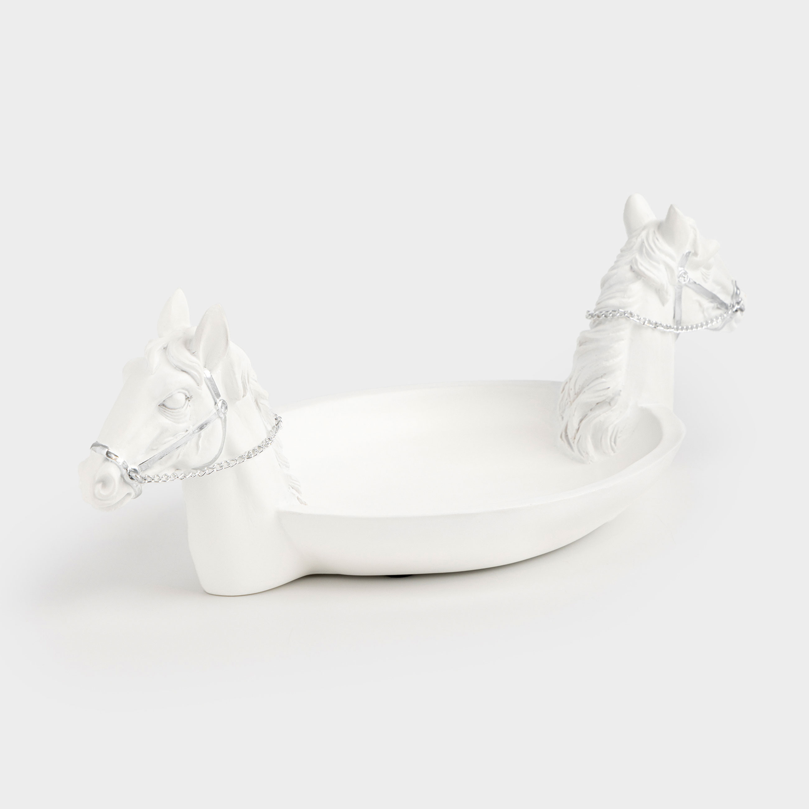 Блюдо декоративное, 34x16x12 см, полирезин, бело-серебристое, Кони, Horses, image-0