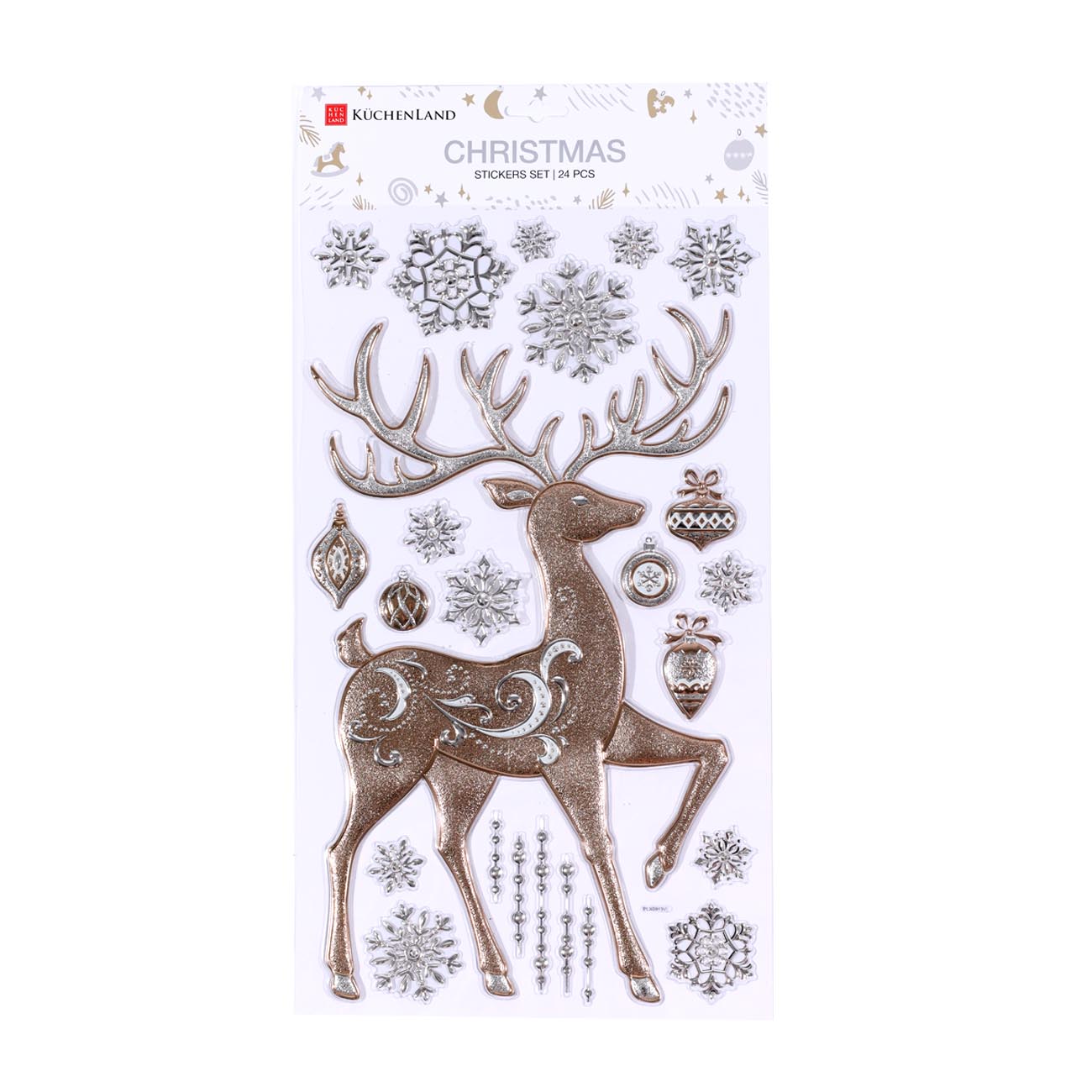 

Набор наклеек, 48х25 см, 24 шт, одноразовые, ПВХ/фольга, Олень, Christmas