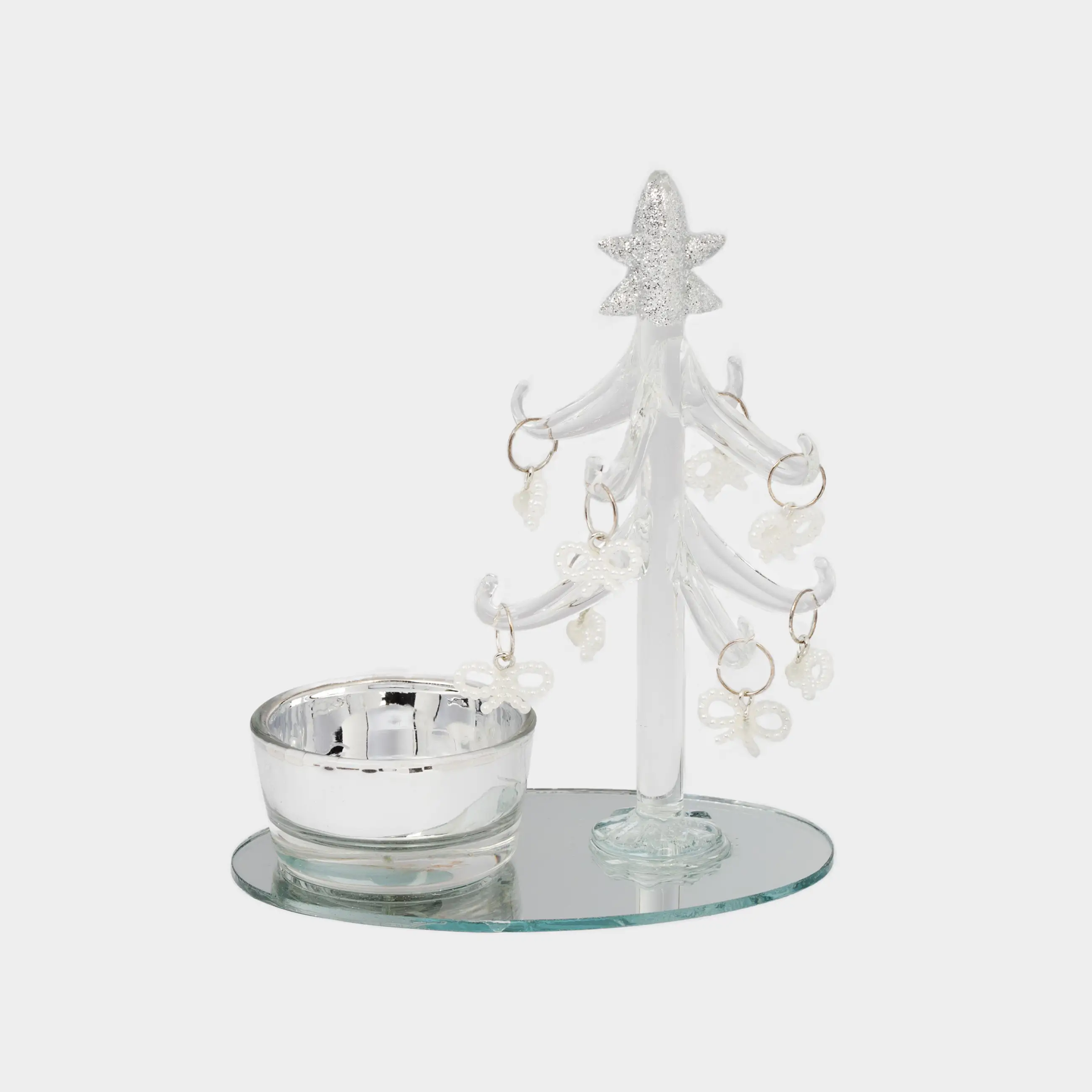 Статуэтка, 12 см, с подвесками, стекло, шампань, Ель с подсвечником, Christmas vitreous
