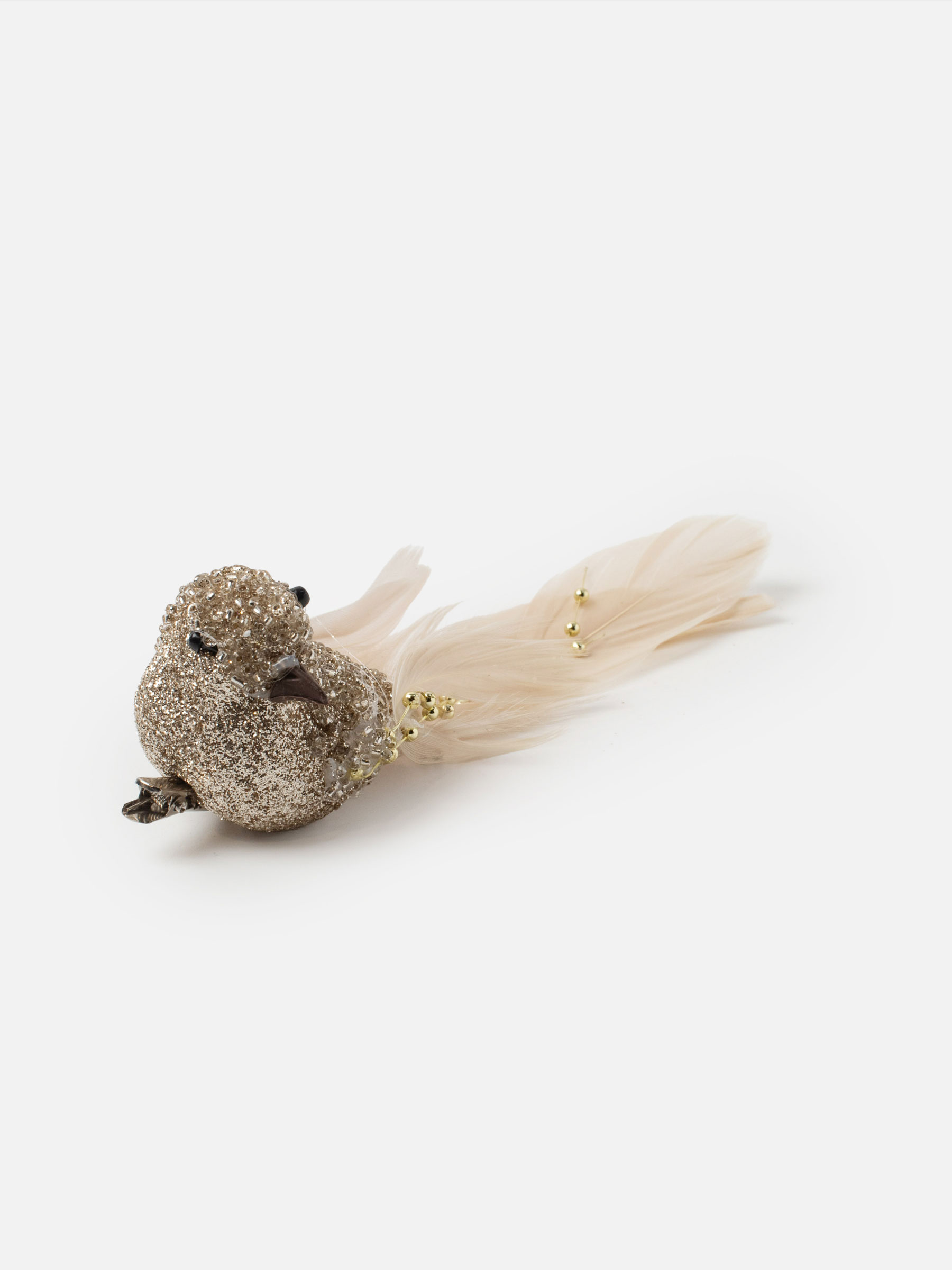 Украшение декоративное, 19 см, на клипсе, пенопласт/перо, шампань, Птица, Birds NY, image-0