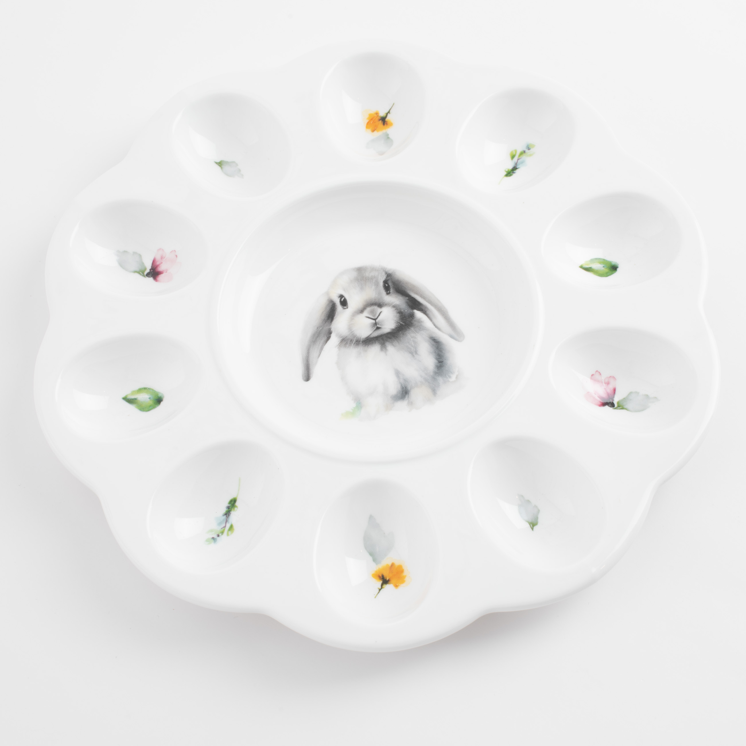 Блюдо пасхальное, 25 см, 10 отд, с местом для кулича, фарфор N, белое, Кролик в цветах, Pure Easter изображение № 2