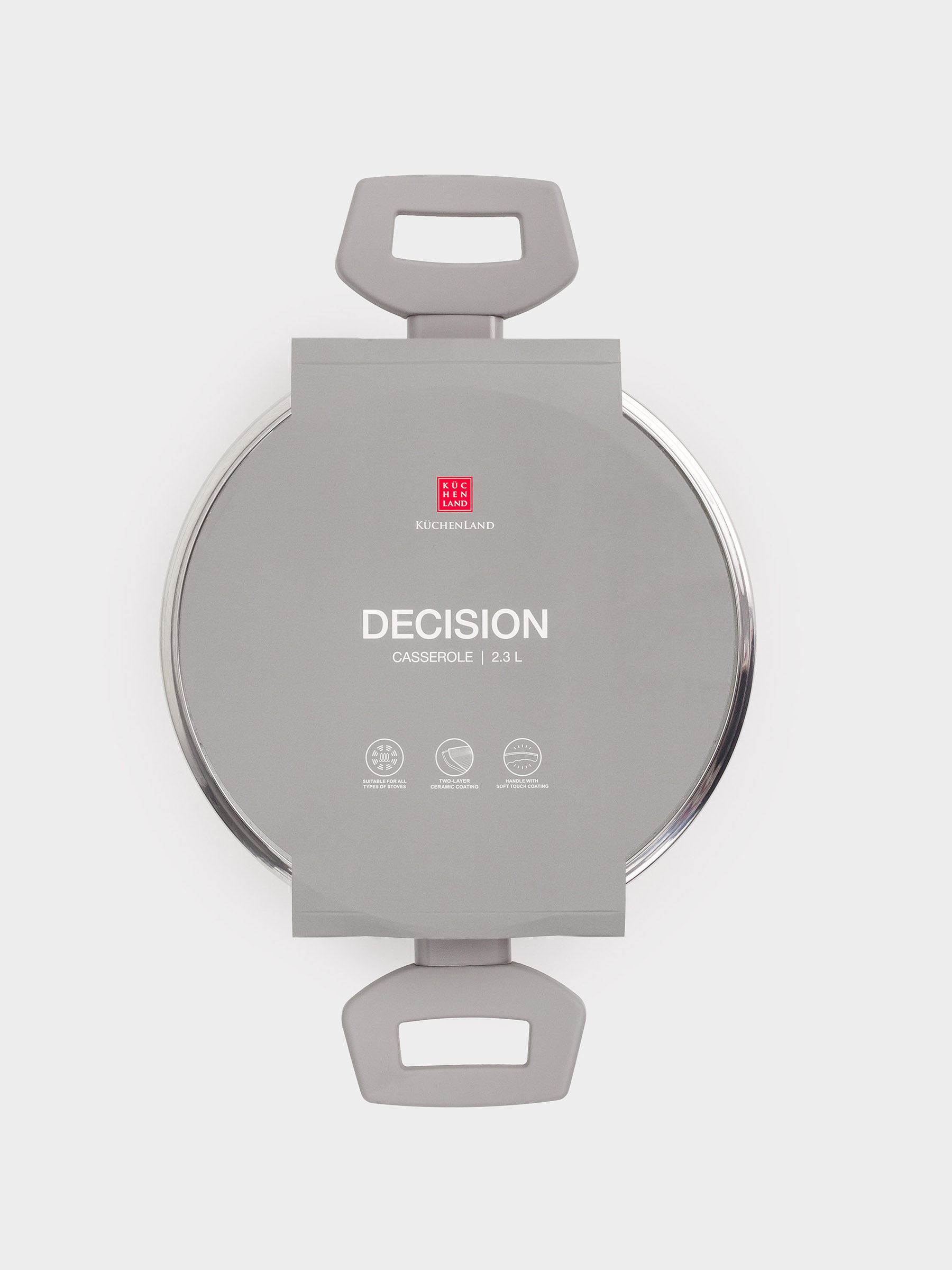 Кастрюля, 20 см, 2,3 л, с крышкой, с покрытием, алюминий, бежево-серая, Decision, image-3