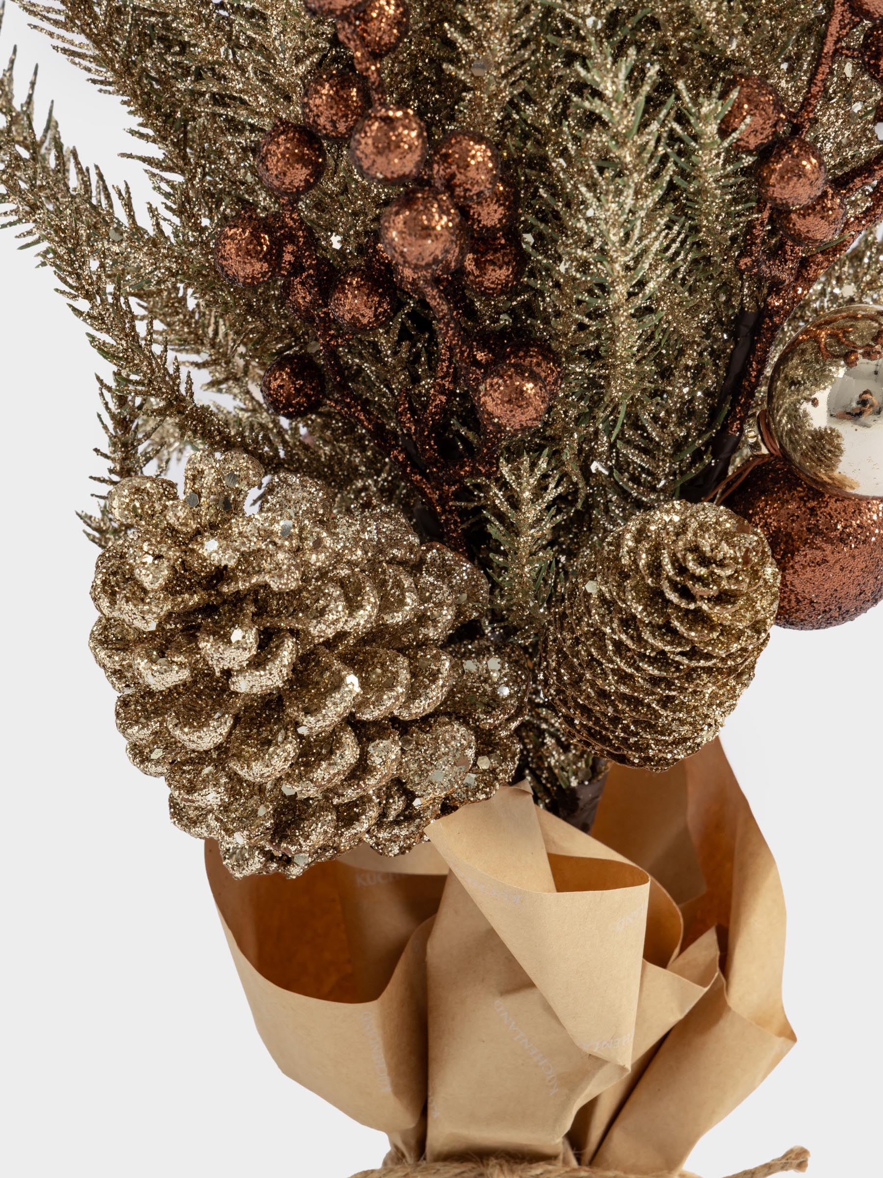 Композиция декоративная, 65 см, в крафте, пластик/пенопласт, бронзовая, Хвоя, Conifer champagne, image-5