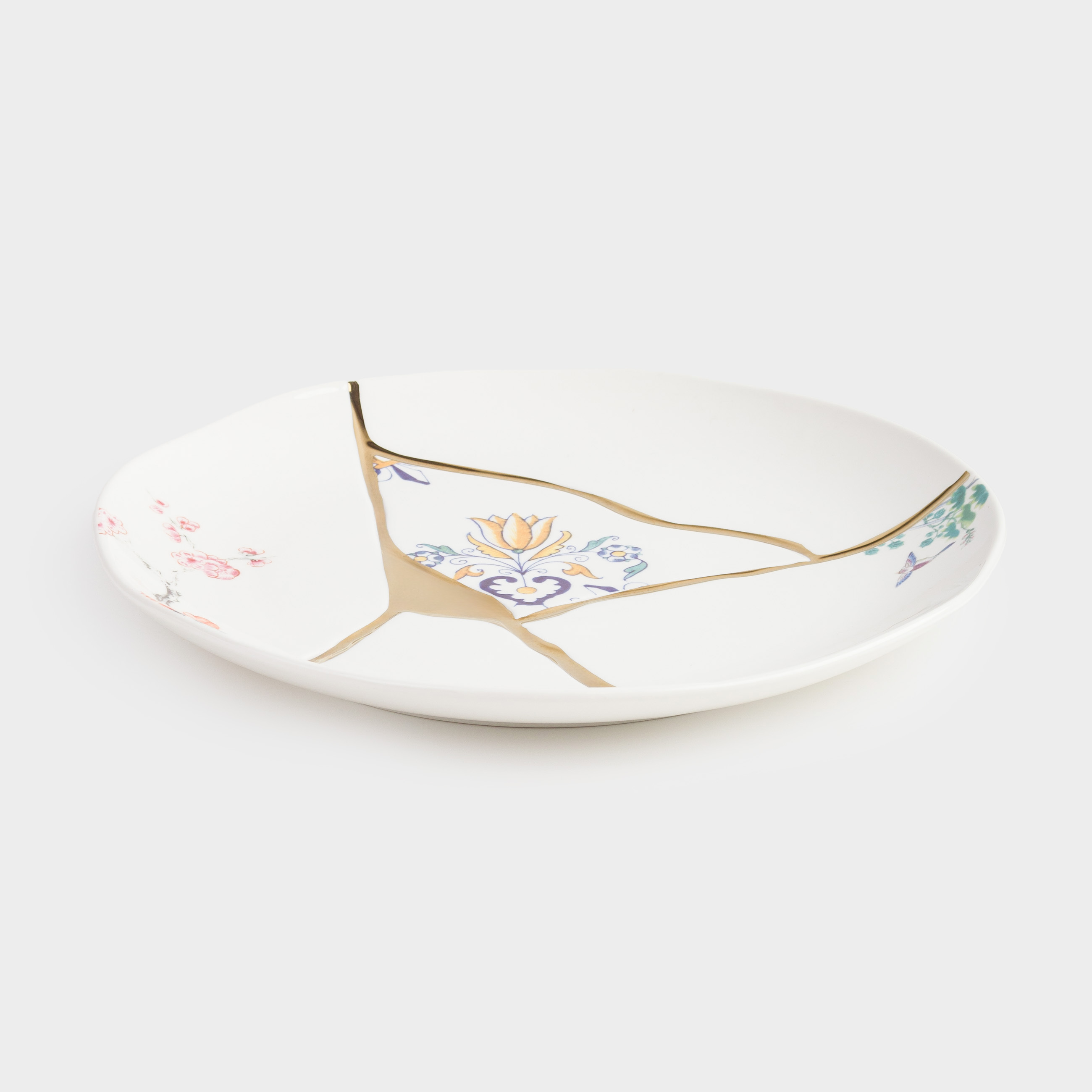 Тарелка обеденная, 27 см, фарфор N, бело-золотистая, Кинцуги, Kintsugi