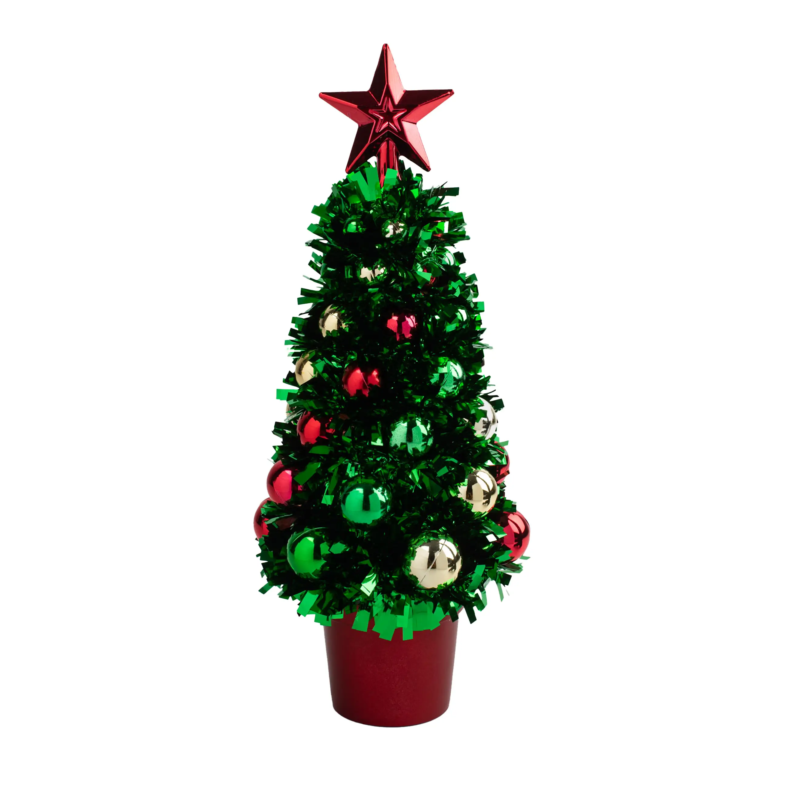 Ель искусственная, 29 см, мишура/пластик, зеленая, Ель с шарами, Tinsel christmas