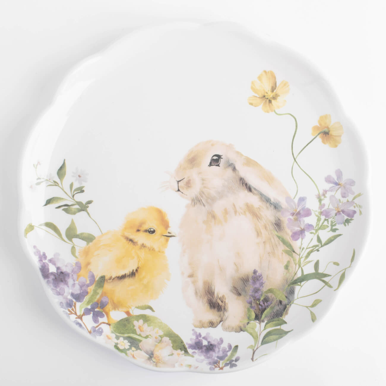 тарелка семикаракорская керамика каприз 27х27х2 5 Тарелка закусочная, 24 см, керамика, белая, Кролик и цыпленок в цветах, Easter