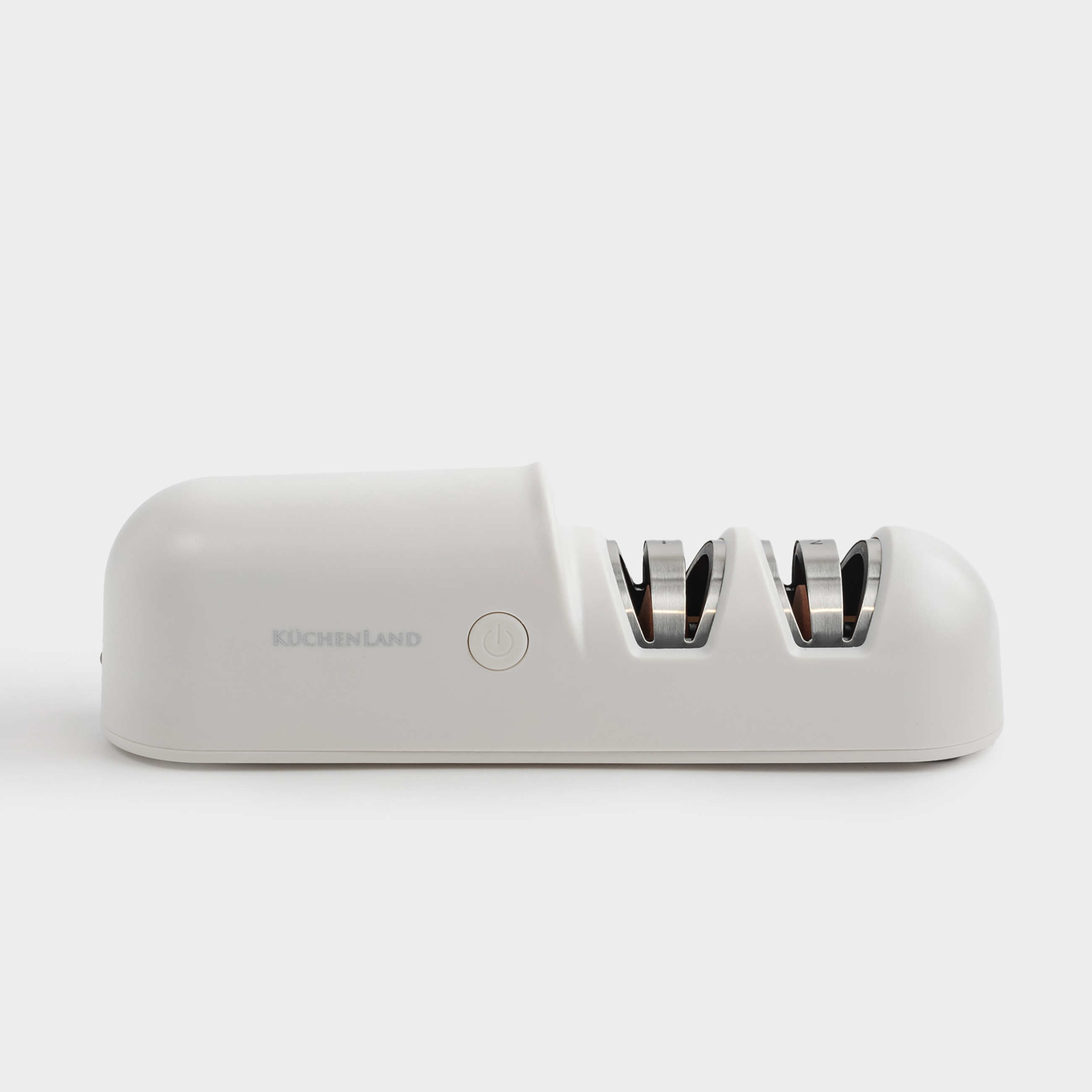 Точило для ножей 19 см два этапа заточки электрическое беспроводное пластиккерамика белое Light kitchen 2990₽