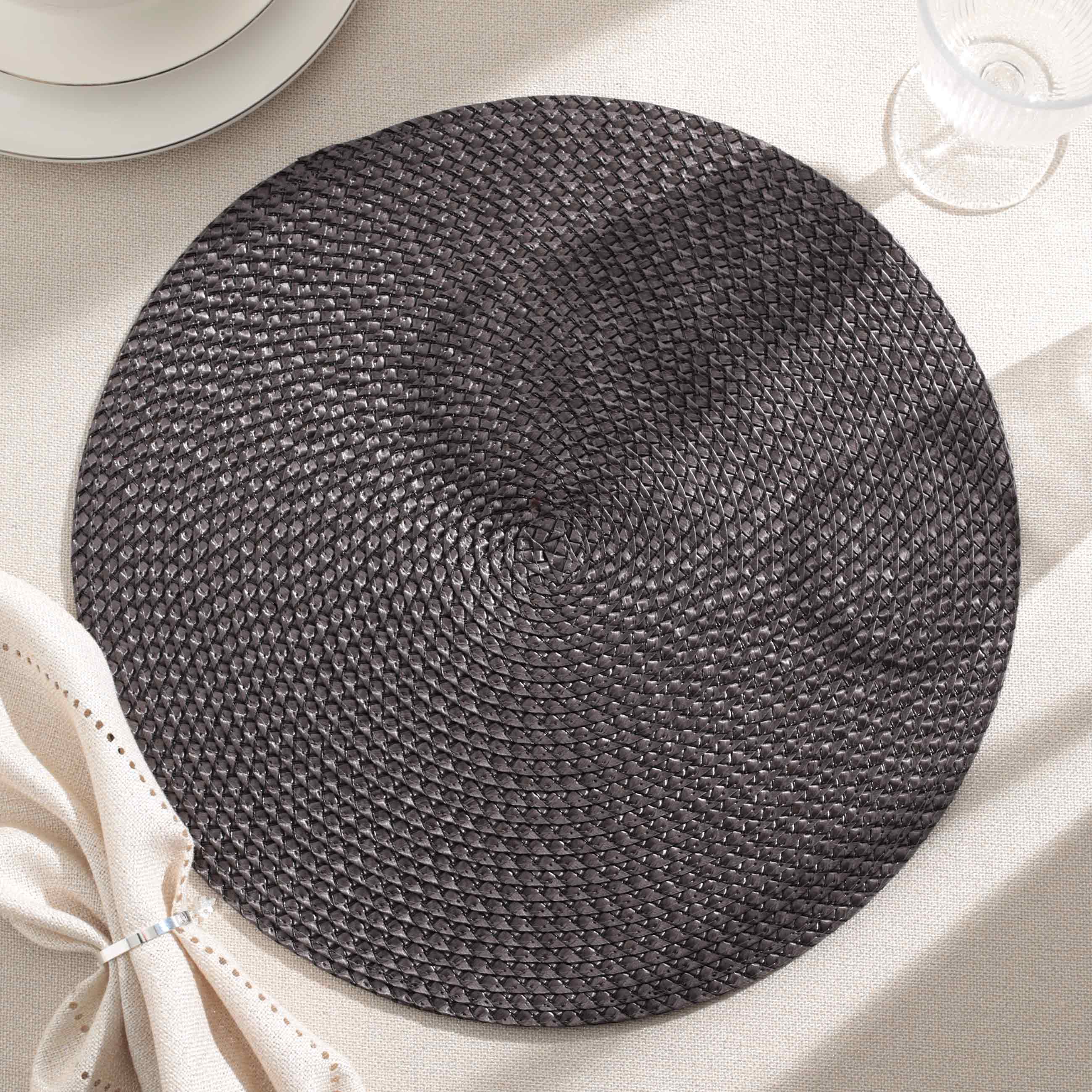 Салфетка под приборы, 38 см, полипропилен/ПЭТ, круглая, коричневая, Circle braid