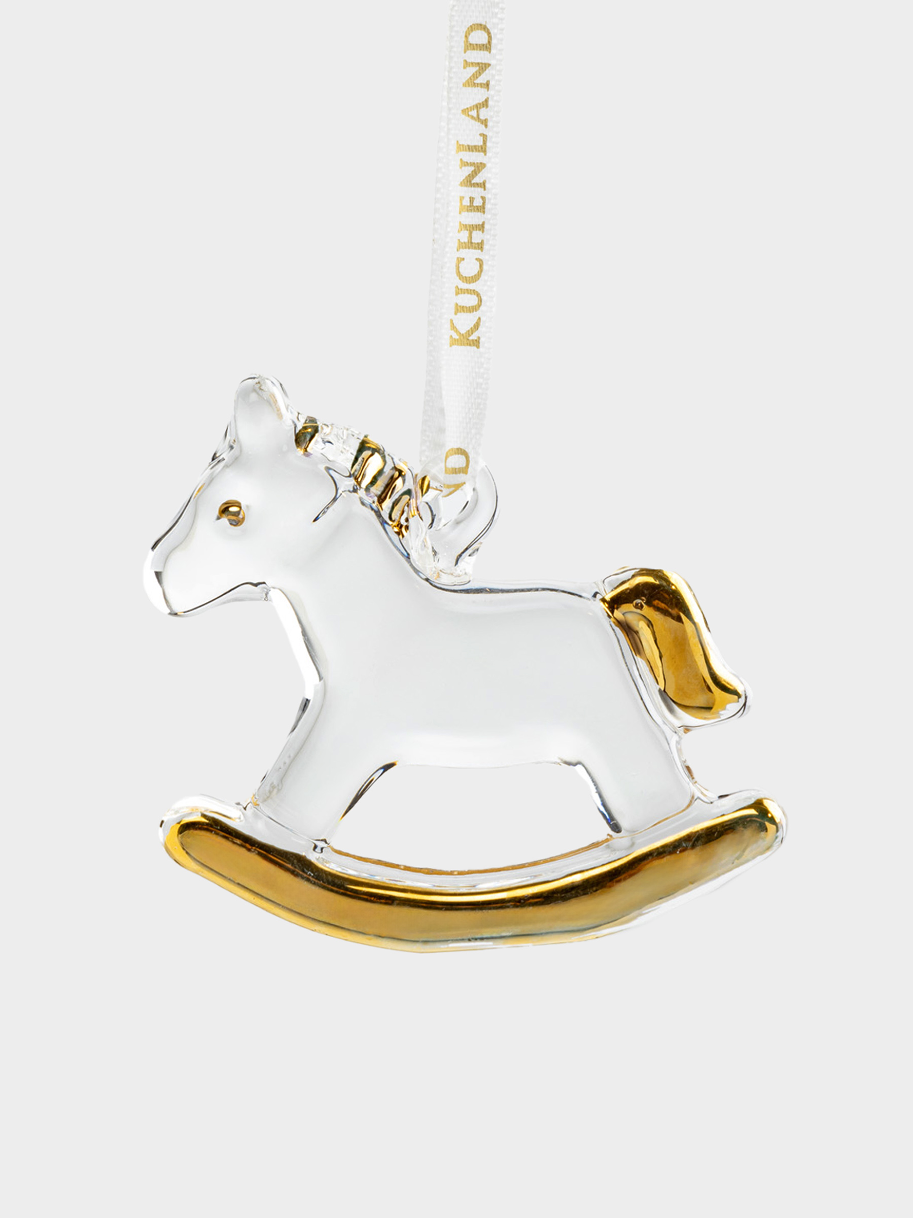 Игрушка елочная, 5 см, стекло, золотистая, Лошадка-качалка, Figure horse, image-0