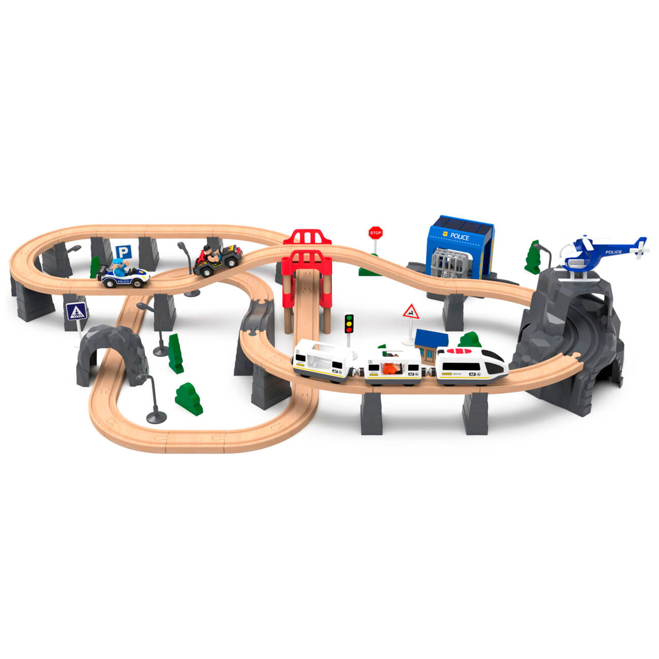 Железная дорога игрушечная, 98 см, дерево/пластик, Электропоезд, Game rail железная дорога вверх по радуге в пакете