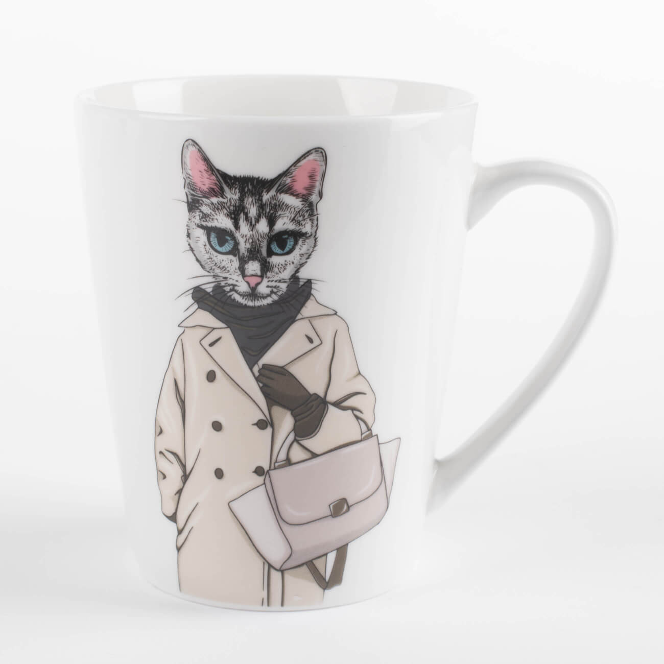 

Кружка, 420 мл, фарфор N, белая, Кошка с сумкой, On style