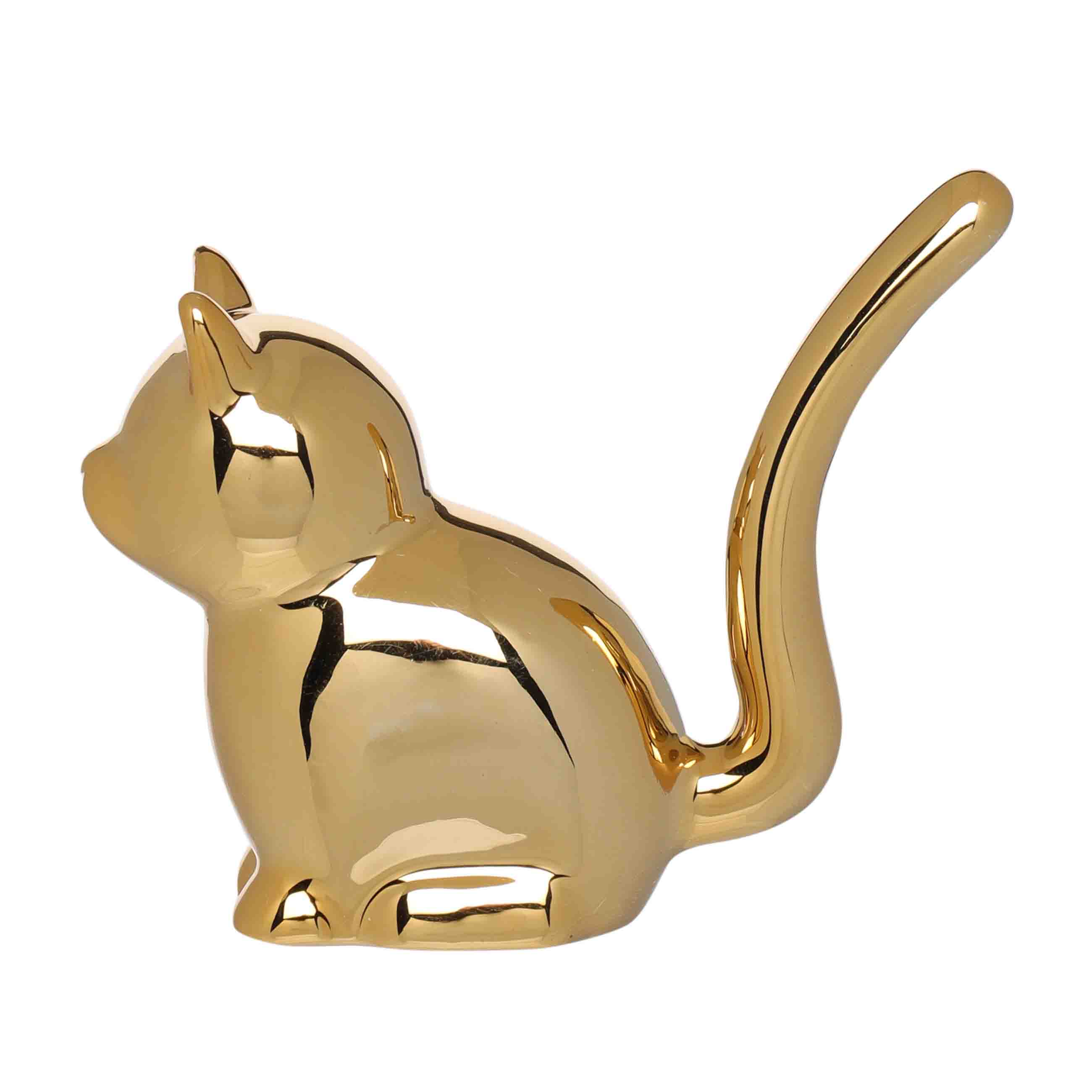 Держатель для украшений, 6 см, фарфор P, золотистый, Кот, Cat изображение № 2